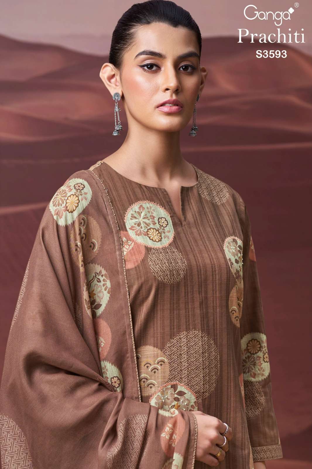 GANGA PRACHITI S3593 PREMIUM COTTON DOBBY PRINTED SUIT WITH HAND EMBROIDERY