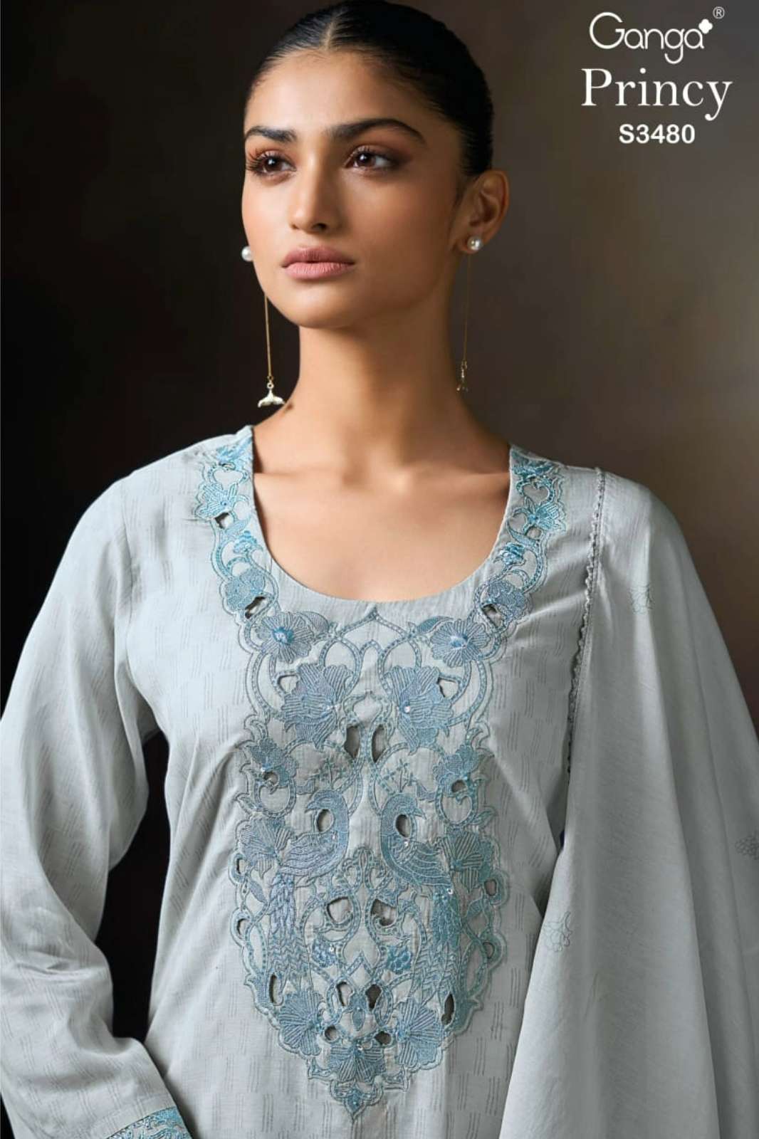 GANGA PRINCY S3480 PREMIUM PURE MAL PRINTED SUIT WITH EMBROIDERY