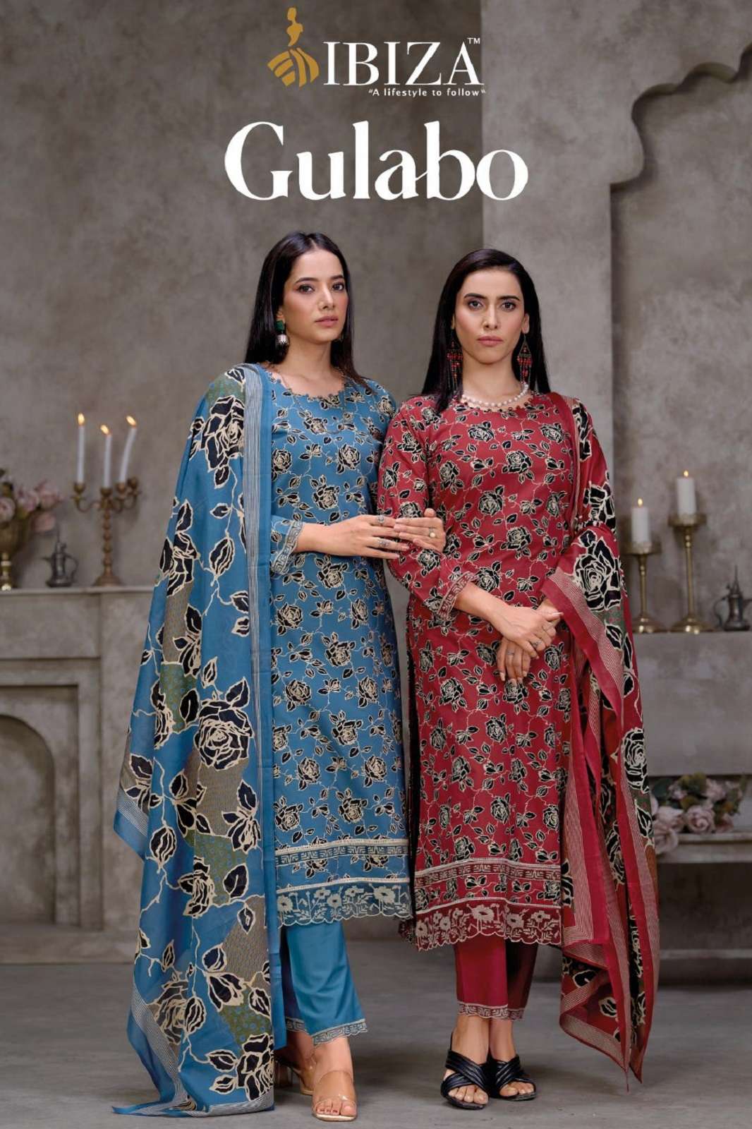 IBIZA GULABO PURE CAMBRIC EMBROIDERED SALWAR SUITS