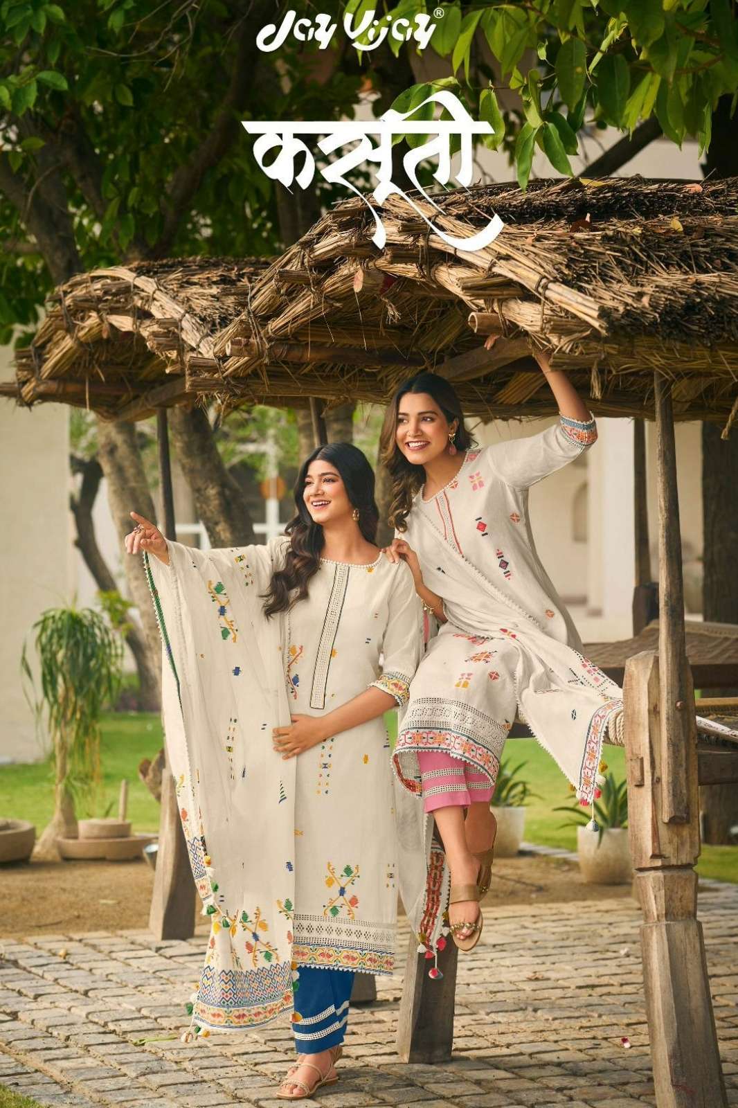 JAY VIJAY KASUTI PURE COTTON JACQUARD SUIT WITH EMBROIDERY 