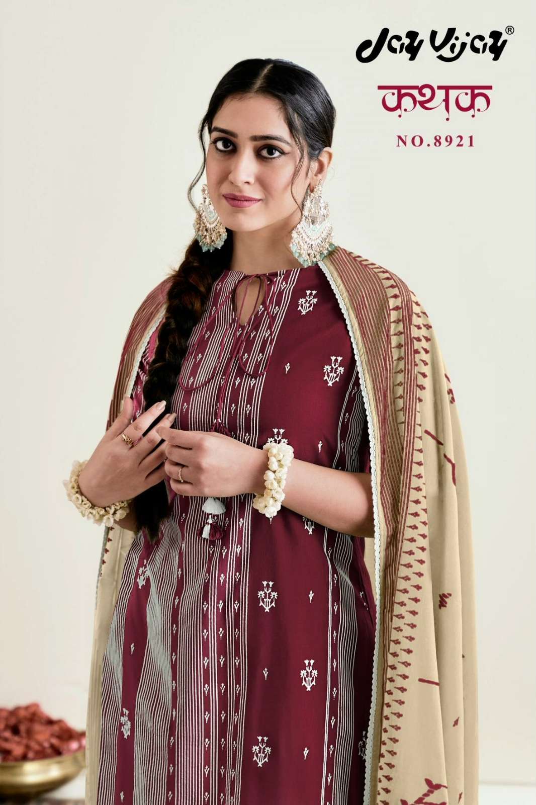 JAY VIJAY KATHAK 8921 PURE COTTON BLOCK PRINTED SUIT WITH EMBROIDERY 
