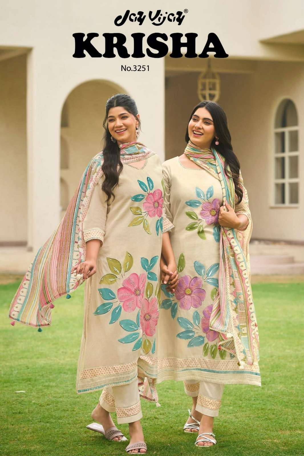 JAY VIJAY KRISHA 3251 PURE ORGANDY HAND BRUSH PRINTED SUIT WITH HANDWORK 