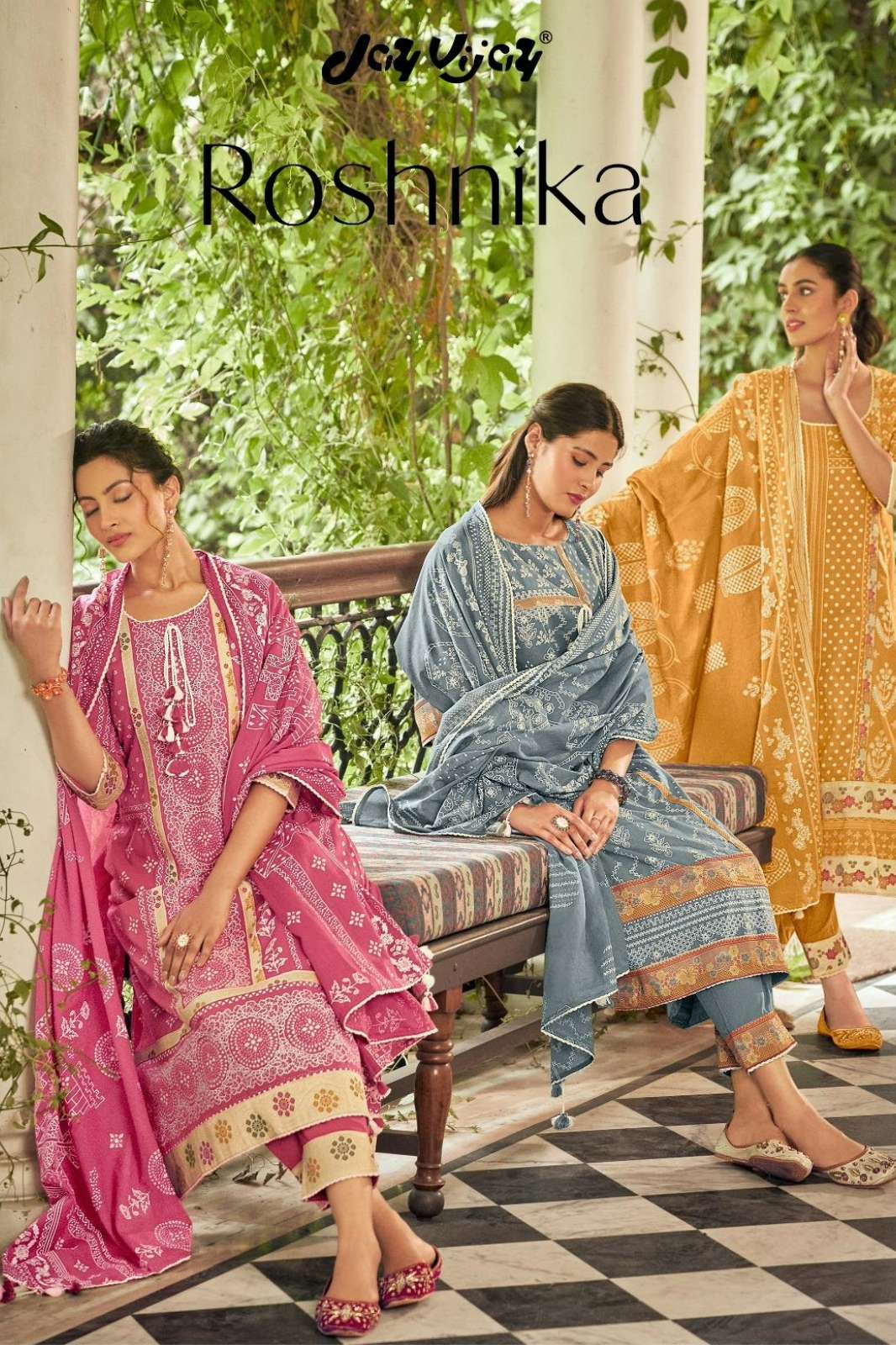 JAY VIJAY ROSHNIKA PURE COTTON HAND BLOCK PRINTED SUIT WITH JACQUARD PATTI