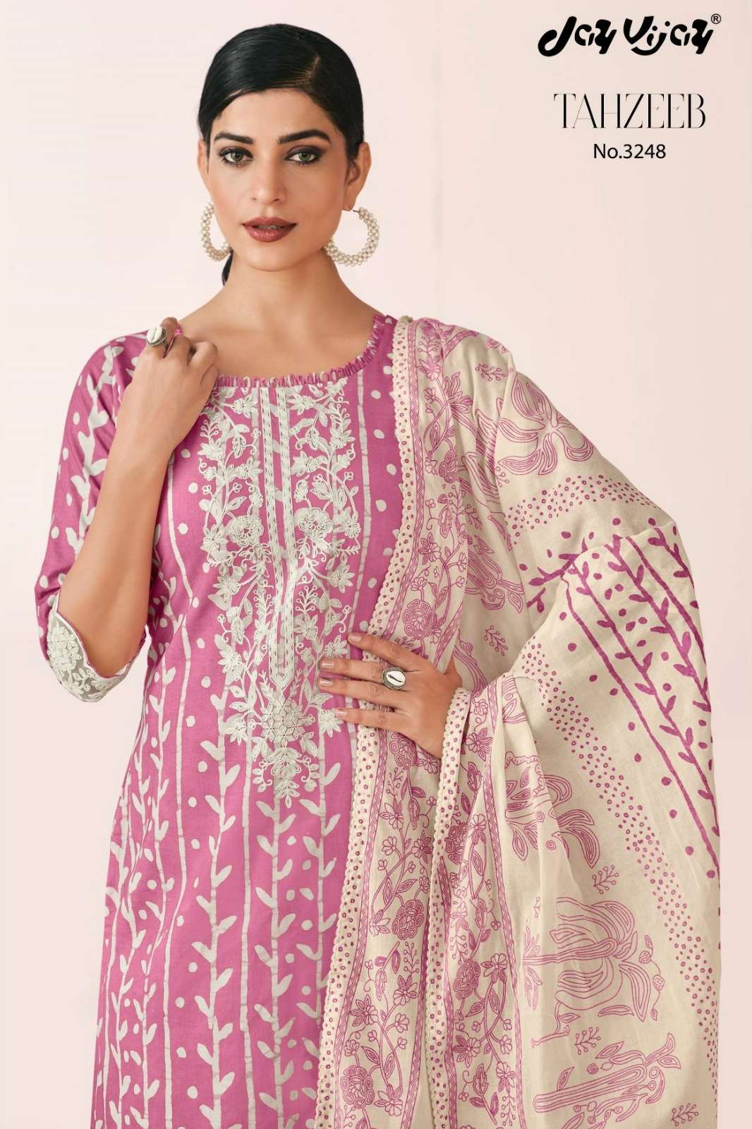 JAY VIJAY TAHZEEB PURE COTTON HAND BLOCK PRINTED SUIT WITH EMBROIDERY 