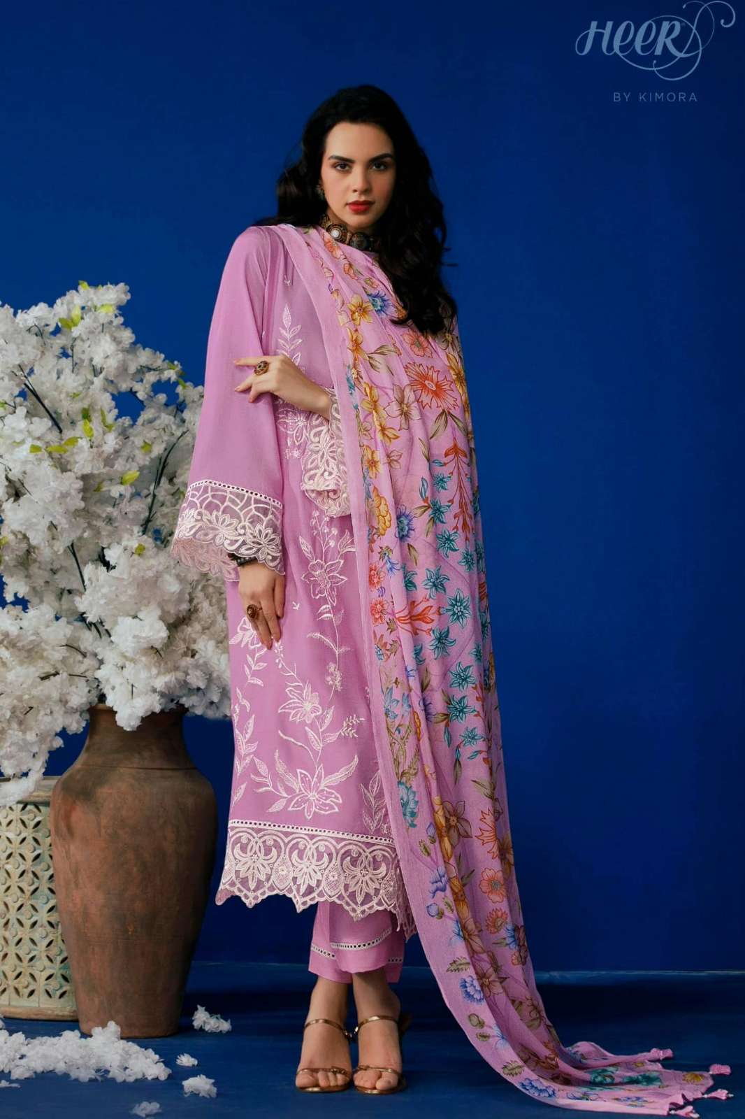 KIMORA HEER FLORUS TOP PURE MUSLIN SUIT WITH RESHAM EMBROIDERY