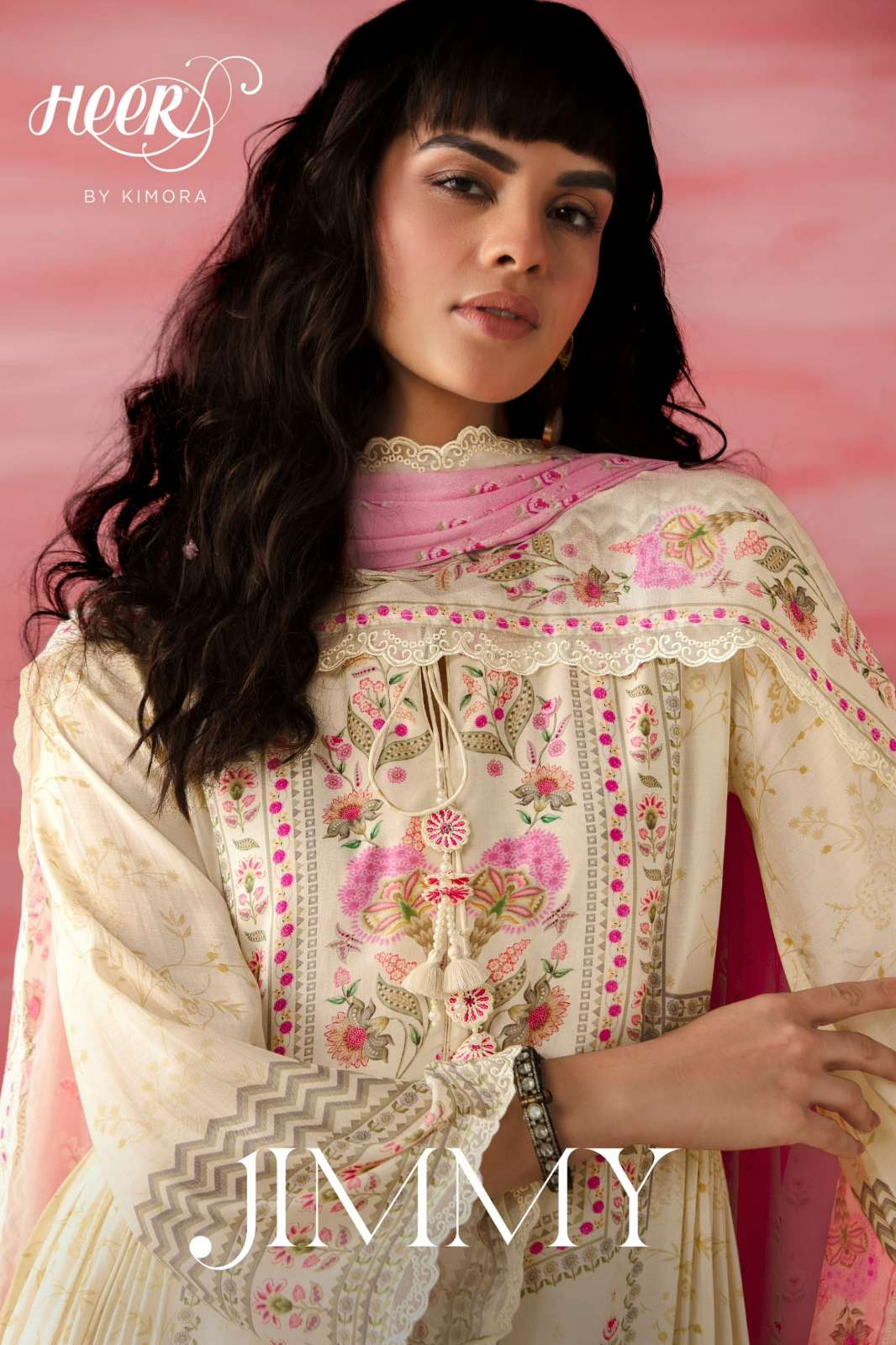 KIMORA HEER JIMMY PURE MUSLIN SUIT WITH RESHAM EMBROIDERY