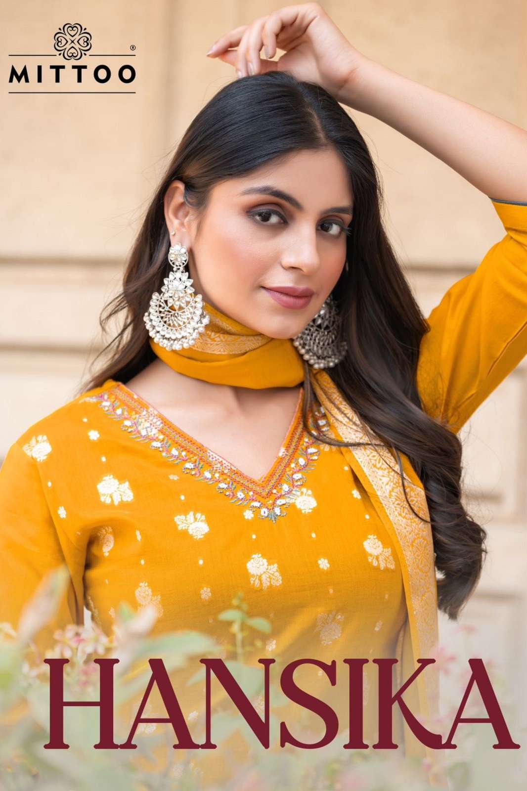 MITTOO HANSIKA COTTON JAQUARD HAND WORKED READY TO WEAR KURTIES