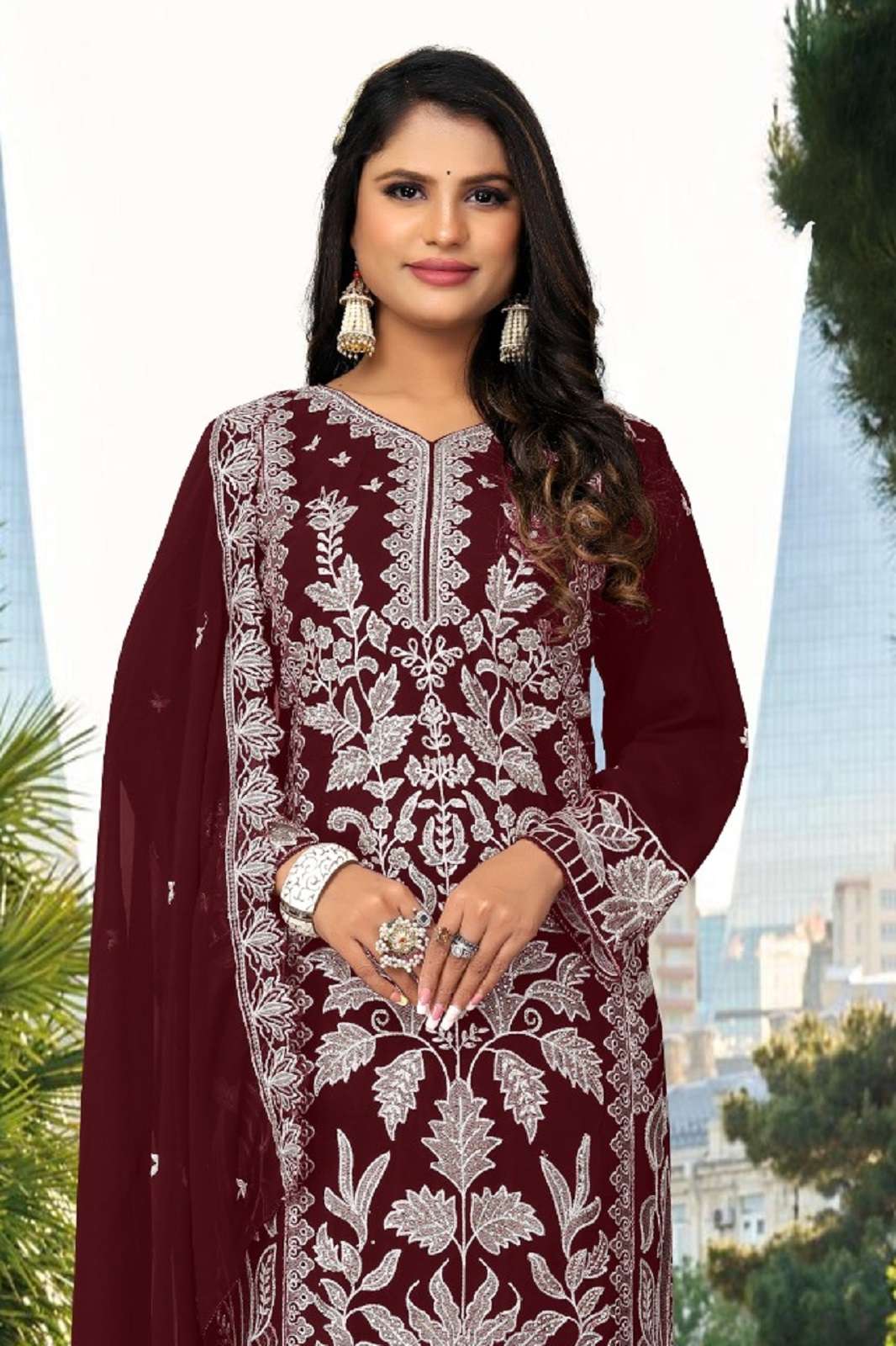 MOTIFZ 911 ABCD GEORGETTE EMBROIDERED SEMI STITCHED SUITS