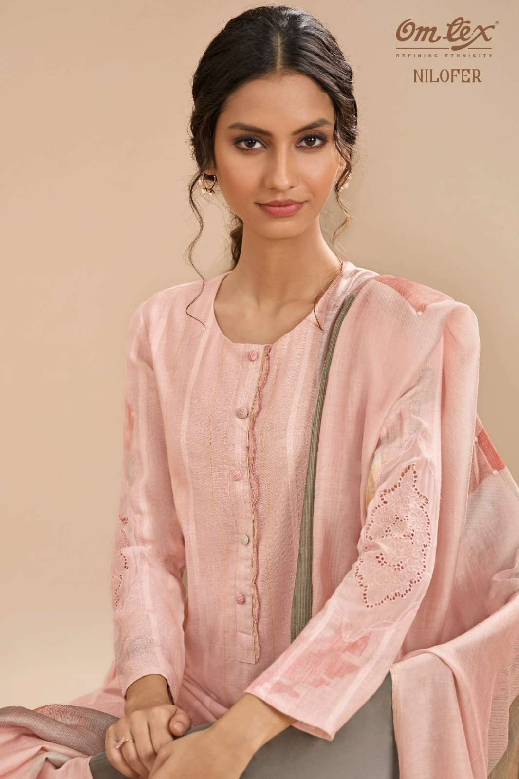 OMTEX NILOFER LINEN STRIPES DIGITAL PRINT & EMBROIDERY WORK SUITS