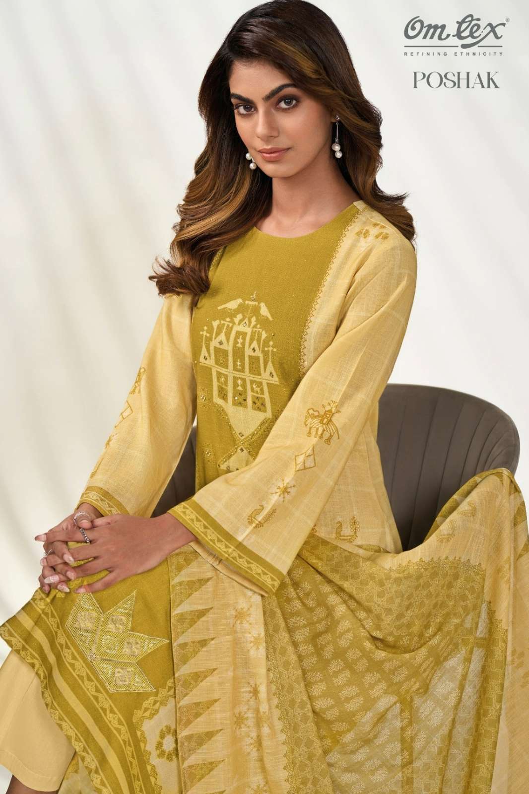OMTEX POSHAK LEXUS LINEN DIGITAL PRINT & EMBROIDERY WORK SUIT 