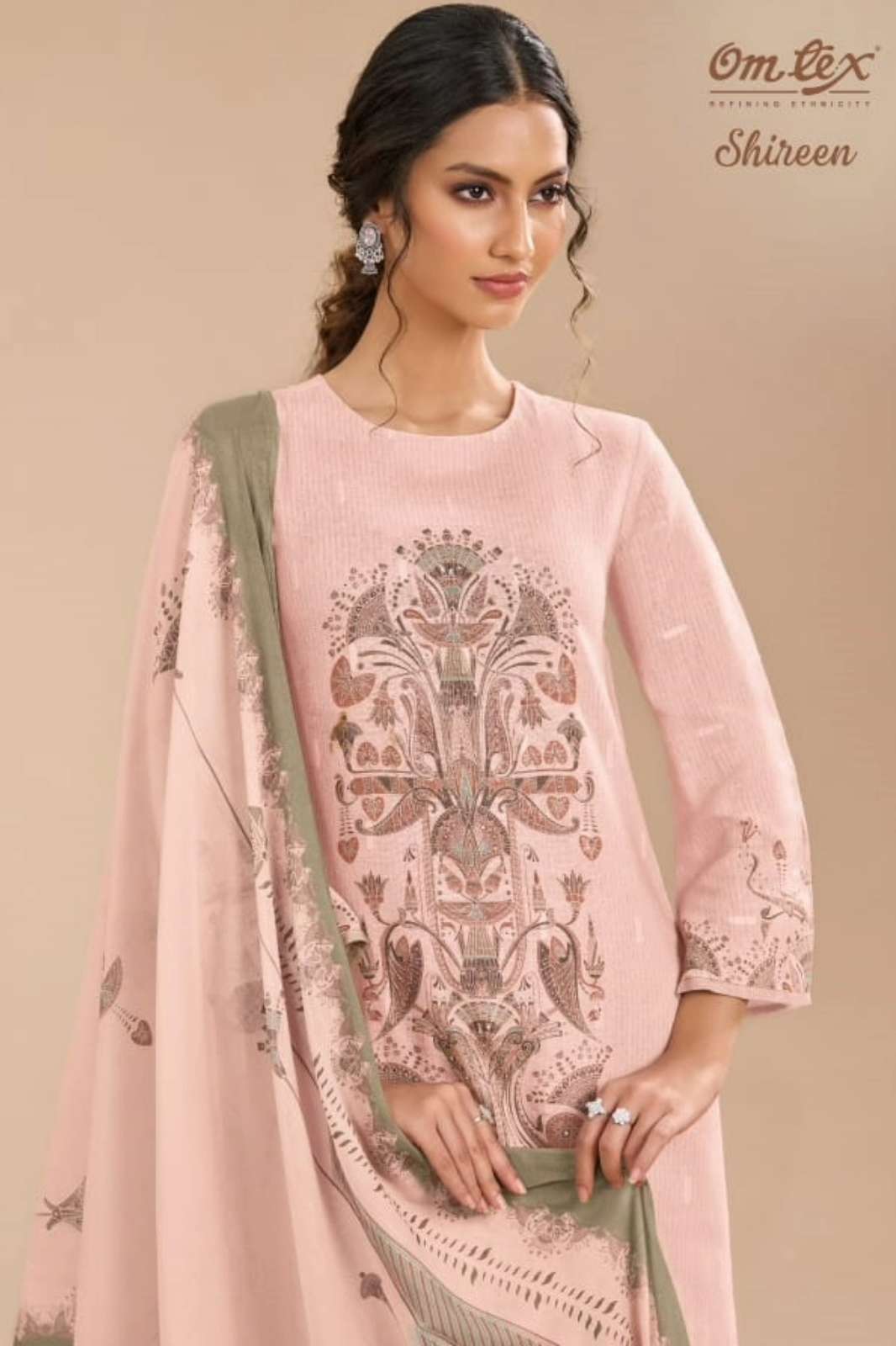 OMTEX SHIREEN LINEN BUTTI SUIT WITH HAND EMBROIDERY WORK