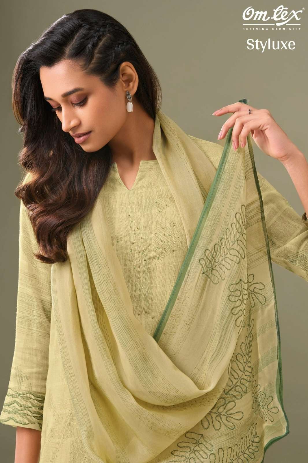 OMTEX STYLUXE LINEN COTTON CHECKS DIGITAL PRINTED SUIT WITH EMBROIDERY