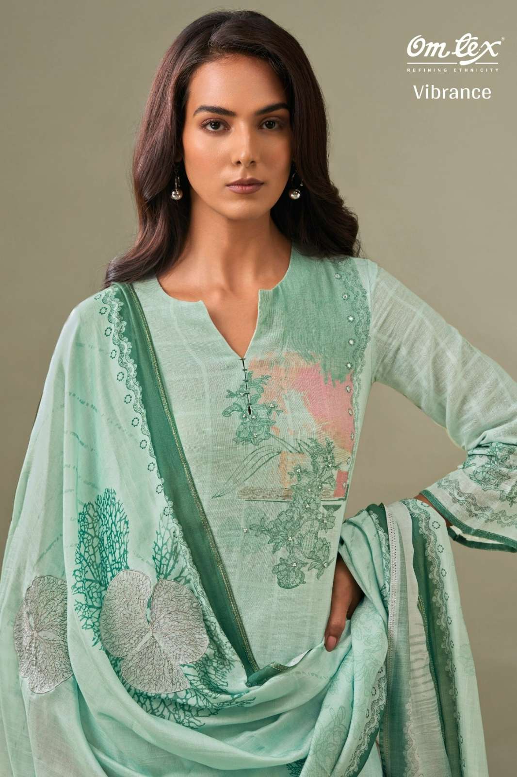 OMTEX VIBRANCE LINEN COTTON CHECKS DIGITAL PRINTED SUIT WITH HAND WORK