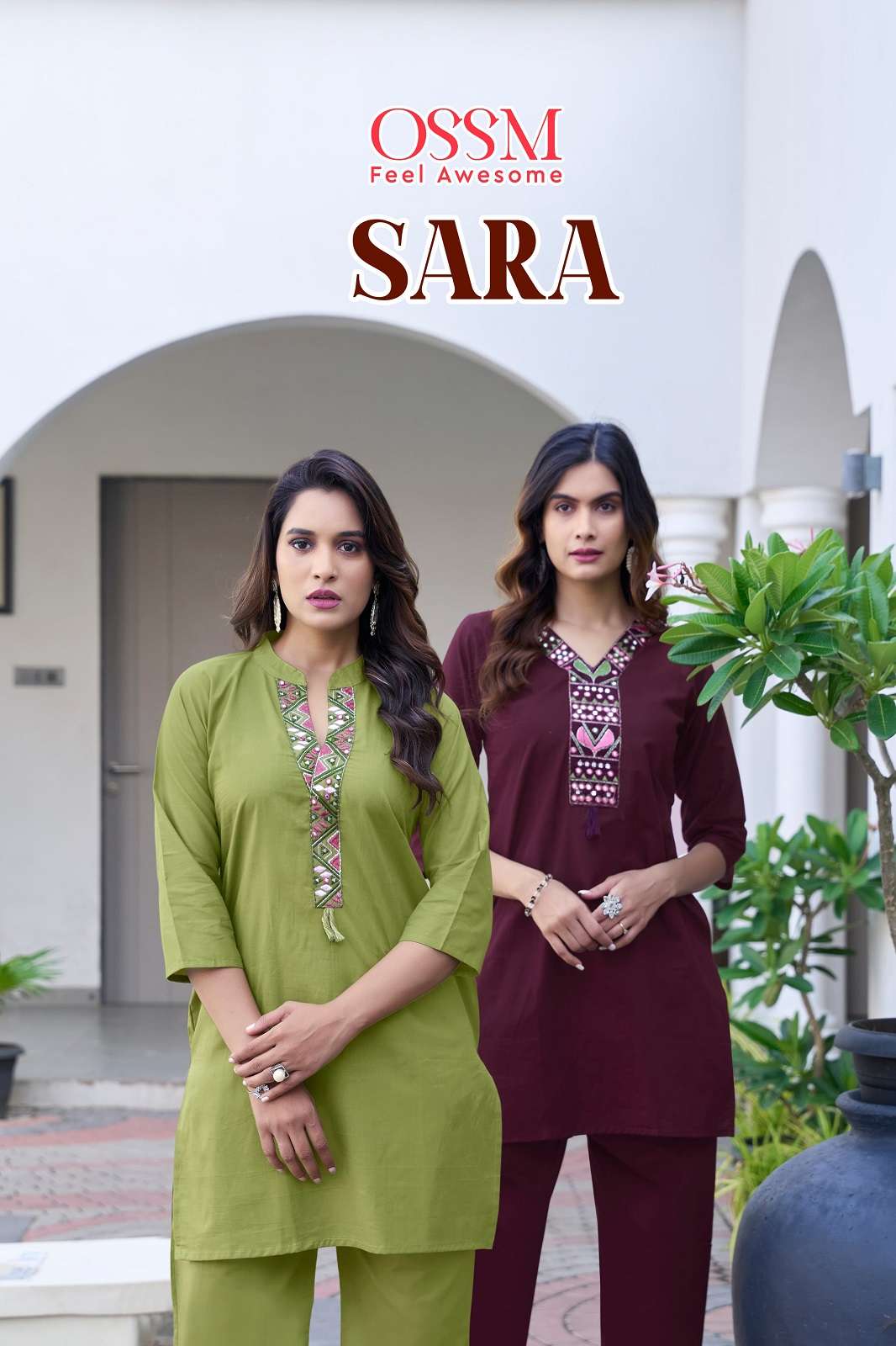 OSSM SARA COTTON EMBROIDERED READY TO WEAR CO ORD SETS