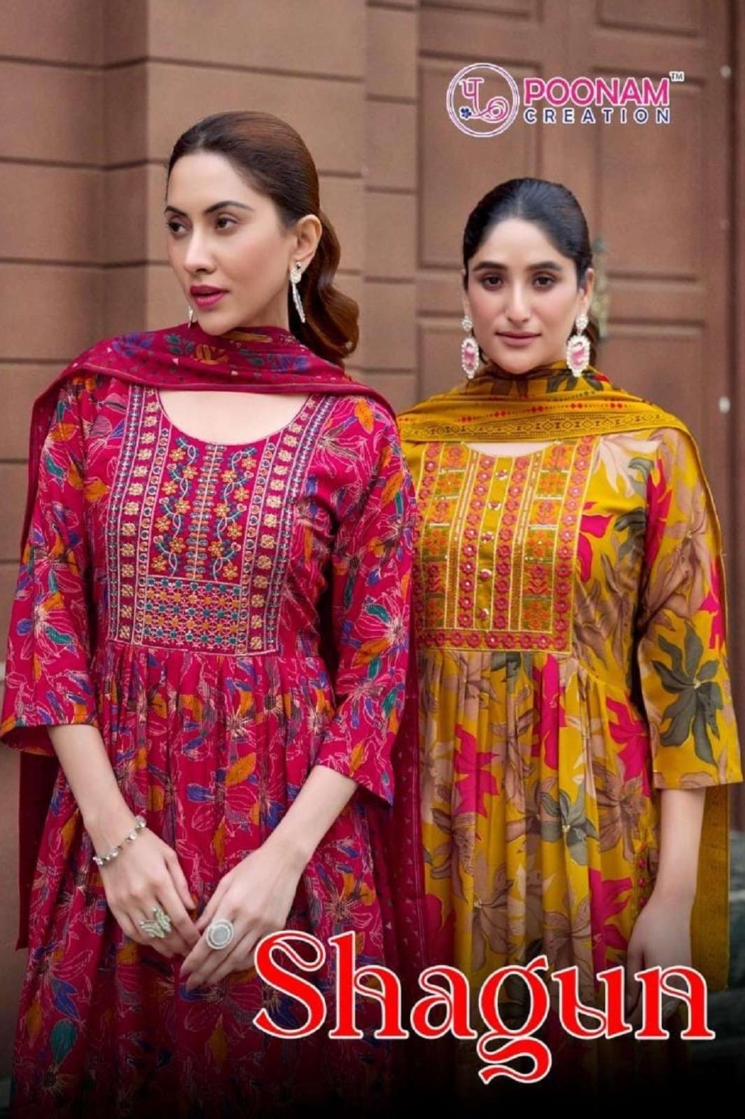 POONAM DESIGNER SHAGUN HEAVY RAYON PRINTED ANARKALI KURTIES