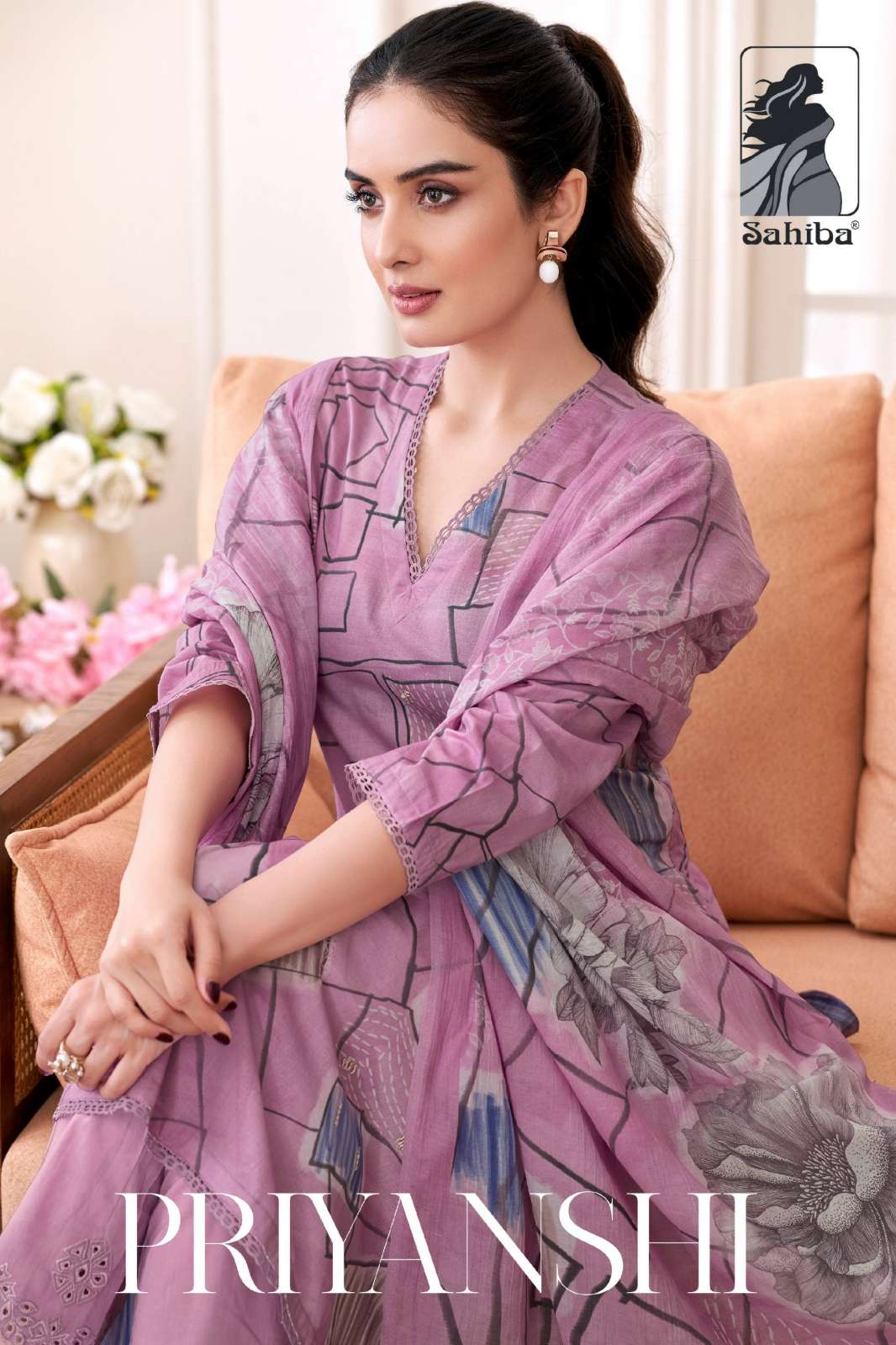 SAHIBA PRIYANSHI PURE COTTON LAWN SUIT WITH HAN WORK 
