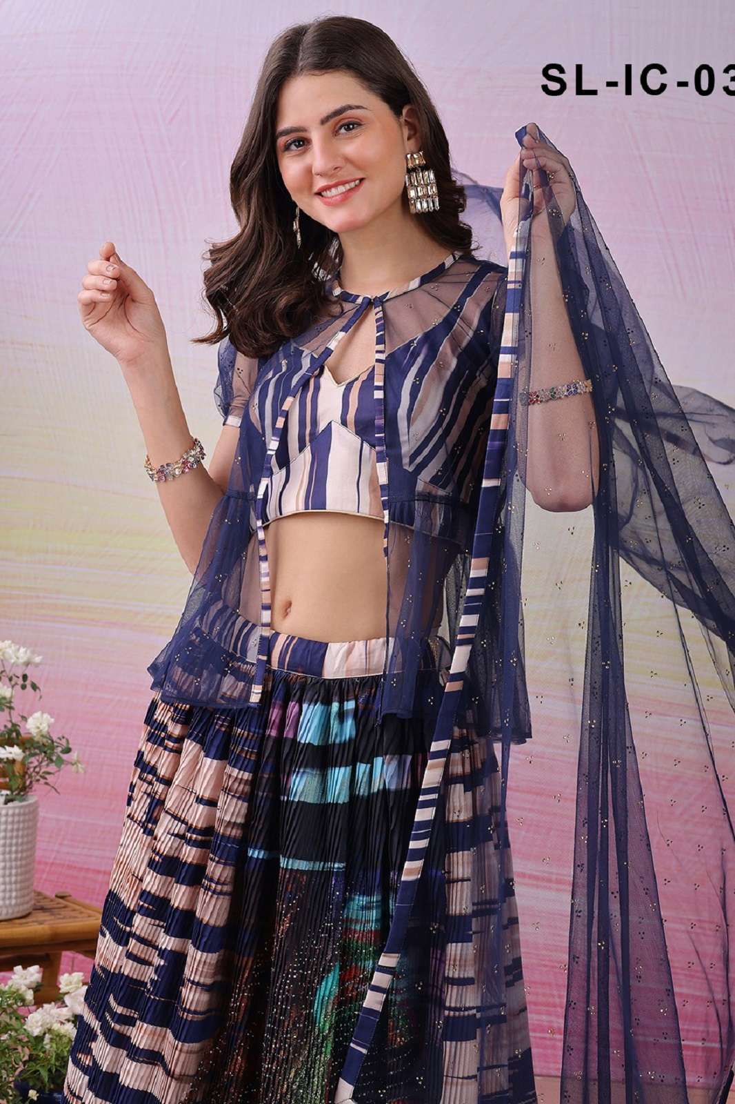 SAPTRANGI SATIN SILK GEORGETTE DESIGNER LEHENGAS