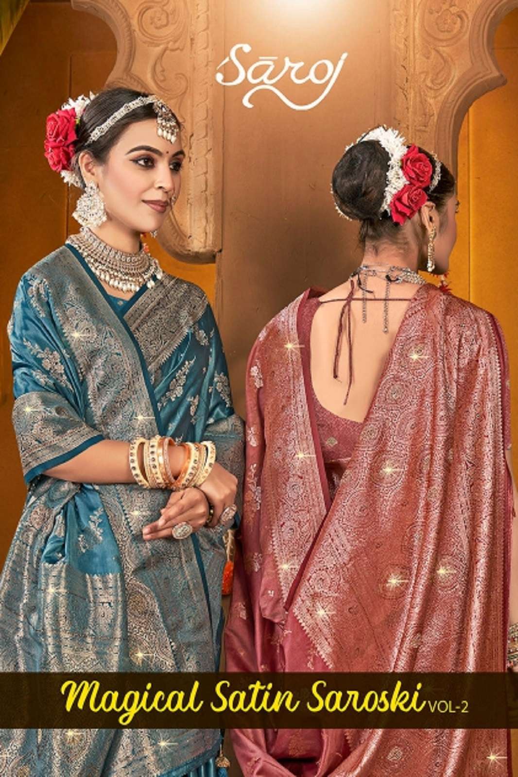 SAROJ SAREE MAGICAL SATIN SAROSKI VOL 2 HEAVY RICH PALLU SAREES