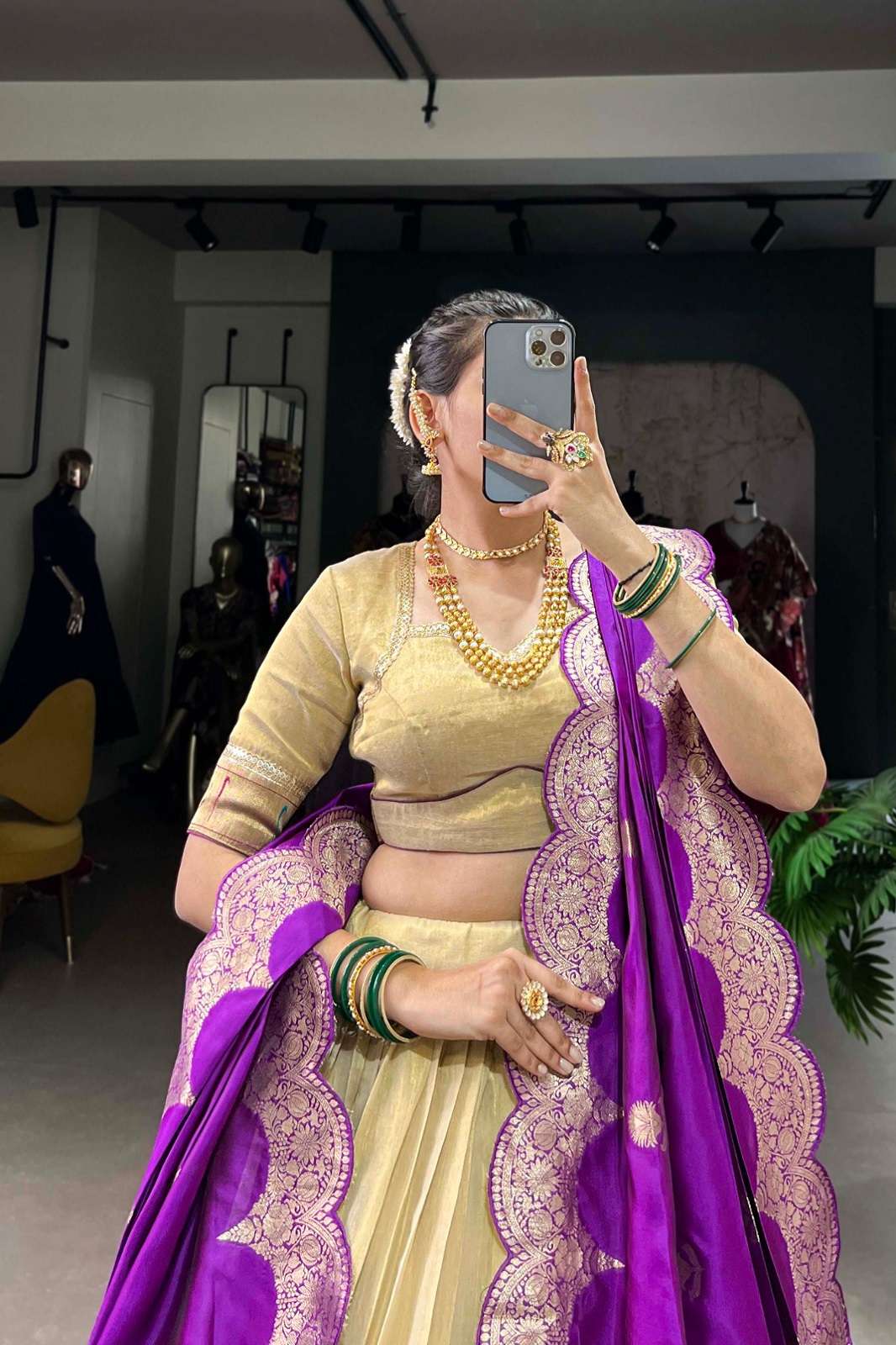 SHRI BALAJI 2012 CREAM ERODE DESIGNER LEHENGAS
