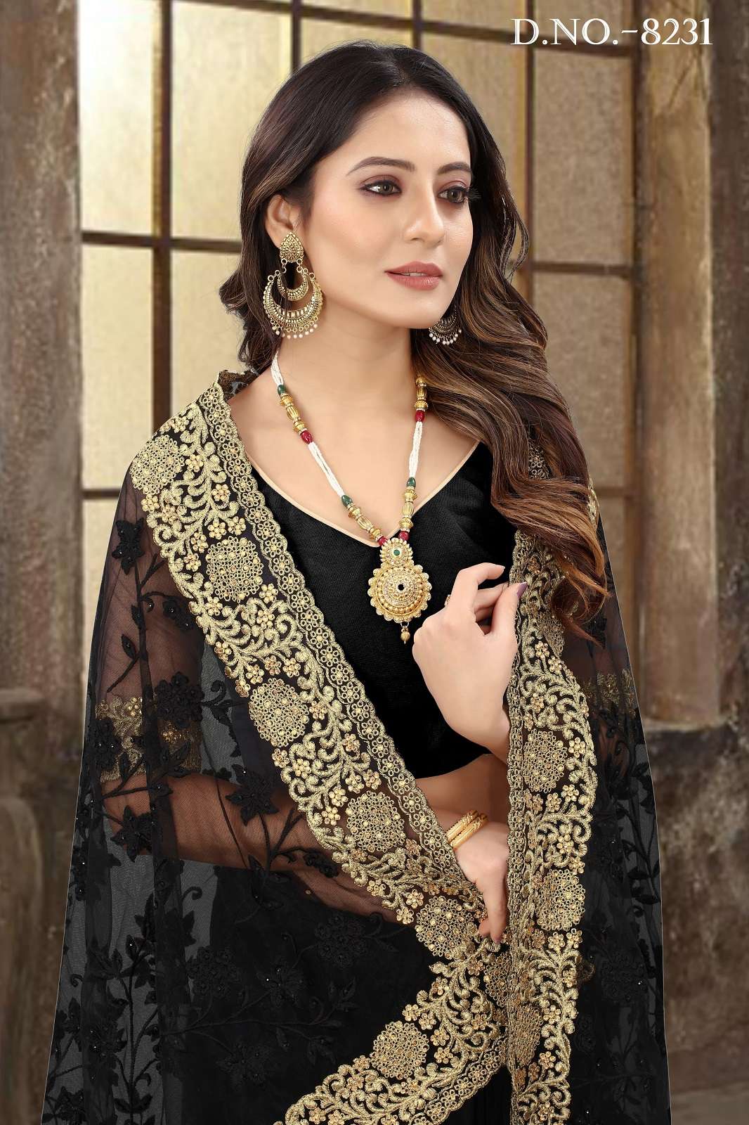 SHRI BALAJI 8231 CRUSMIKA RESHAM ZARI EMBROIDERED NET SAREES