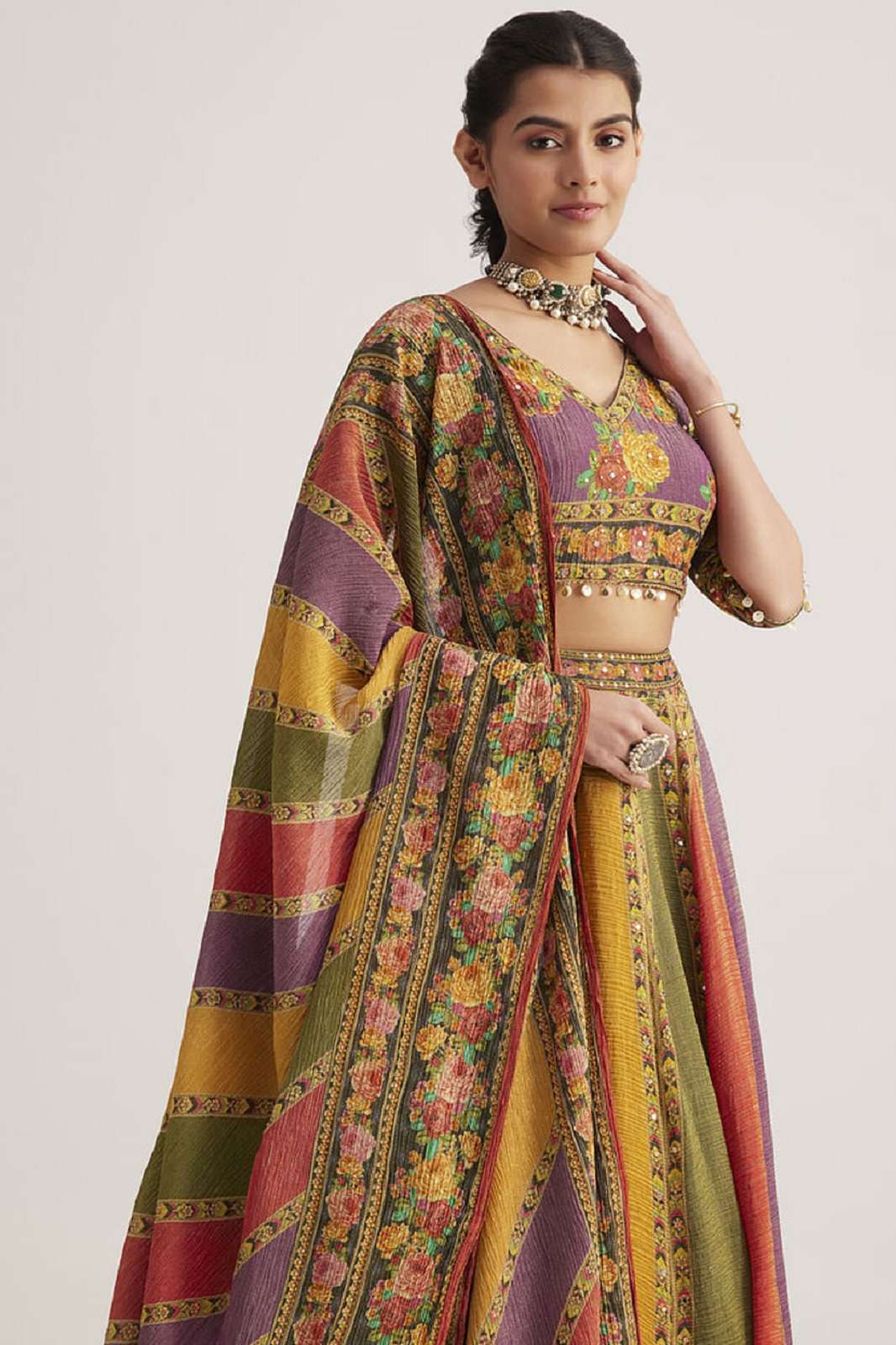 SHRI BALAJI DRS136 MULTI COLORED READY TO WEAR HANDWORKED LEHENGAS