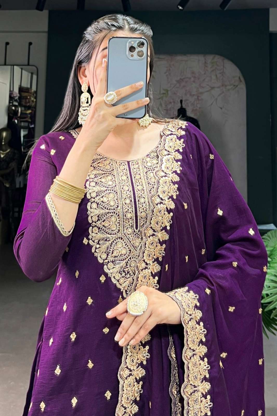 Shri Balaji Emporium 3035PRL Ready to Wear Vichitra Silk Embroidery Work Suit 