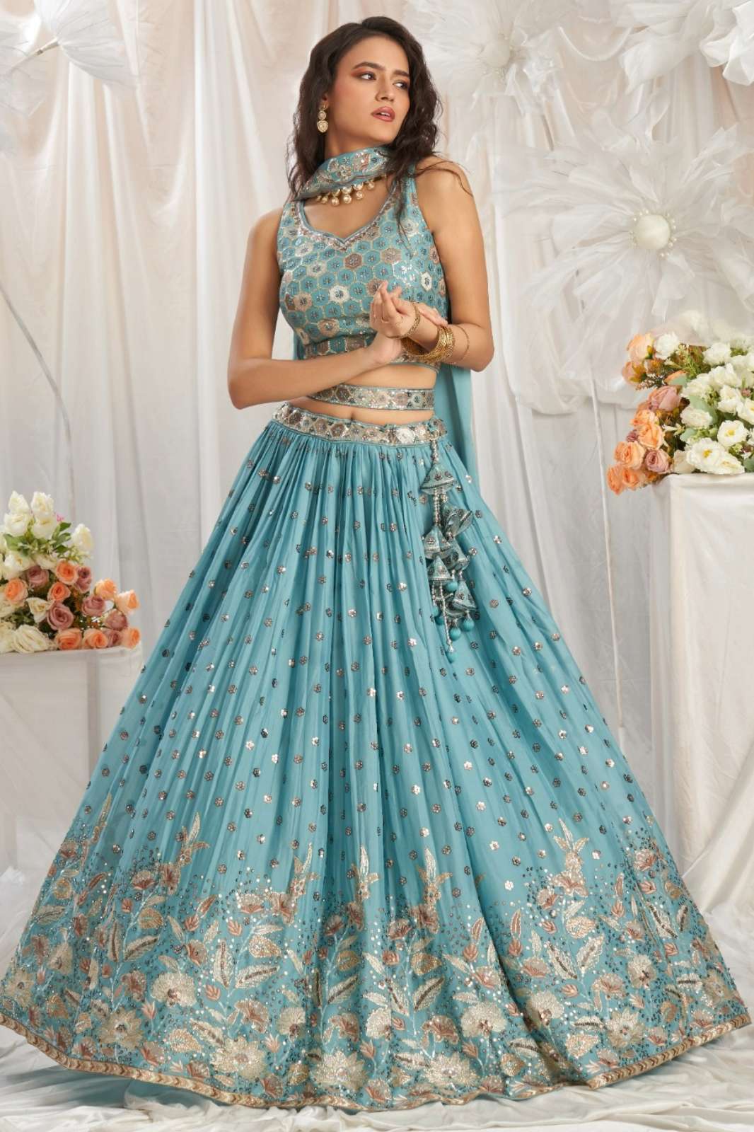 Shri Balaji Emporium 6083 Wedding Wear Poly Georgette Embroidered Lehenga 