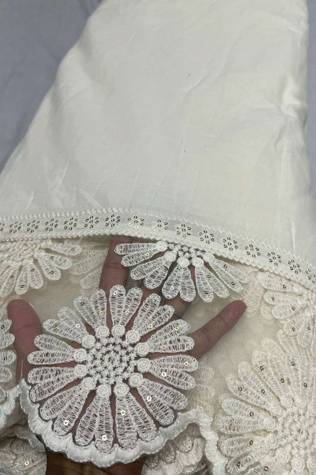 Shri Balaji Emporium A593 Pure Cotton Embroidery Work Lace Dyeable Fabric