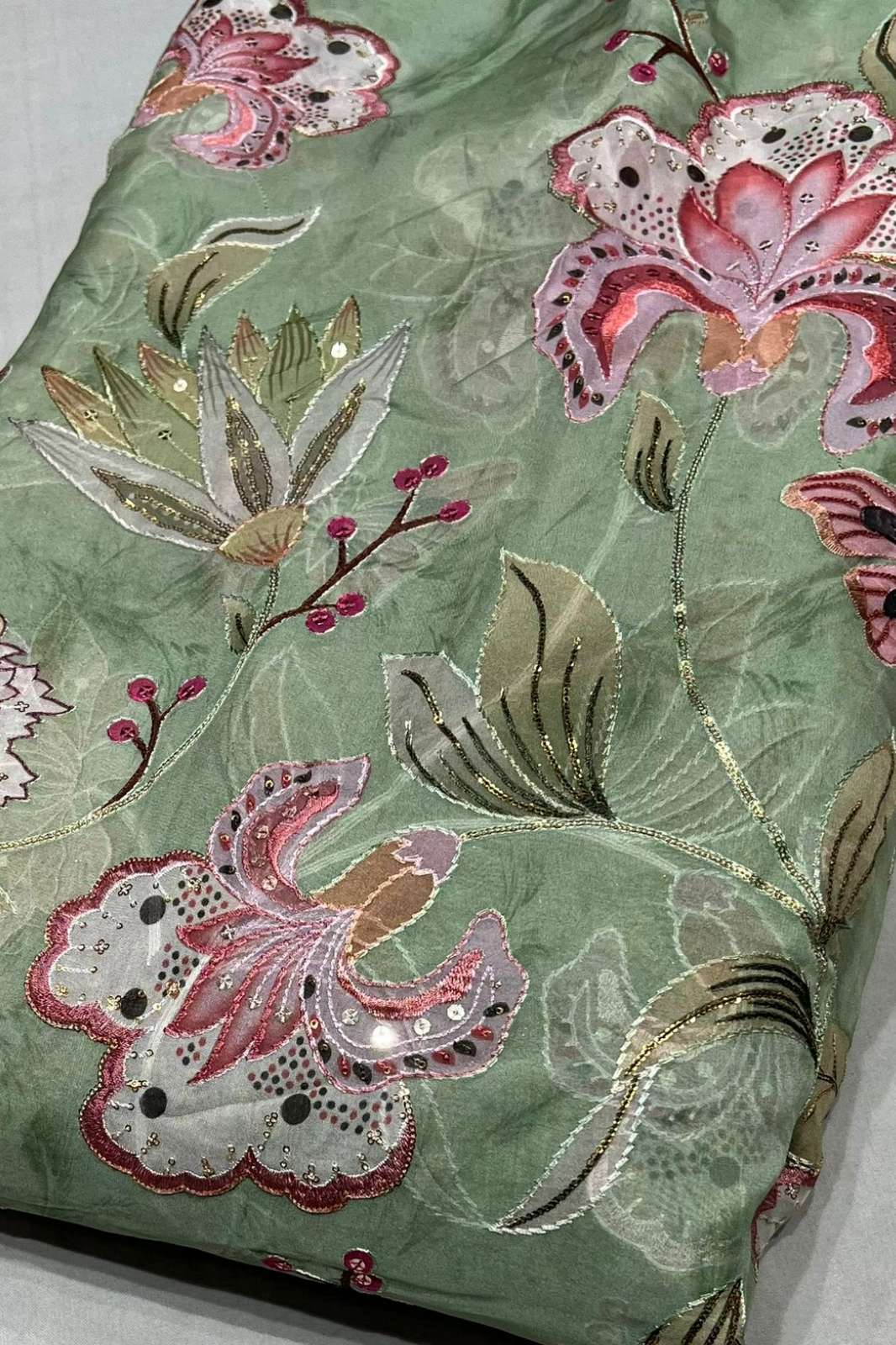 Shri Balaji Emporium A618 Position Print Embroidery Work Pure Organza Designer Fabric