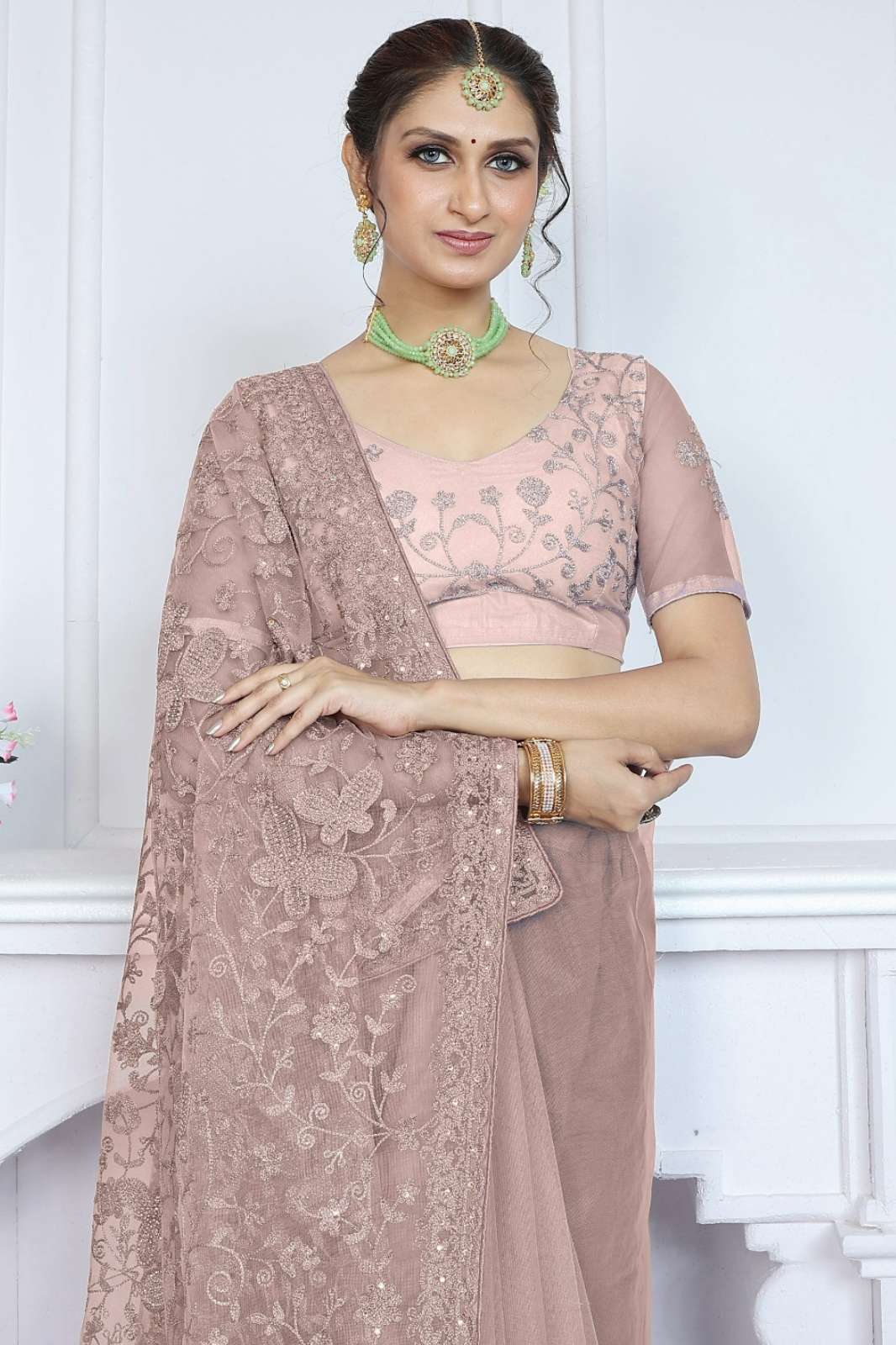 Shri Balaji Emporium BT RIDDHI Butterfly Net Embroidery Work Saree 