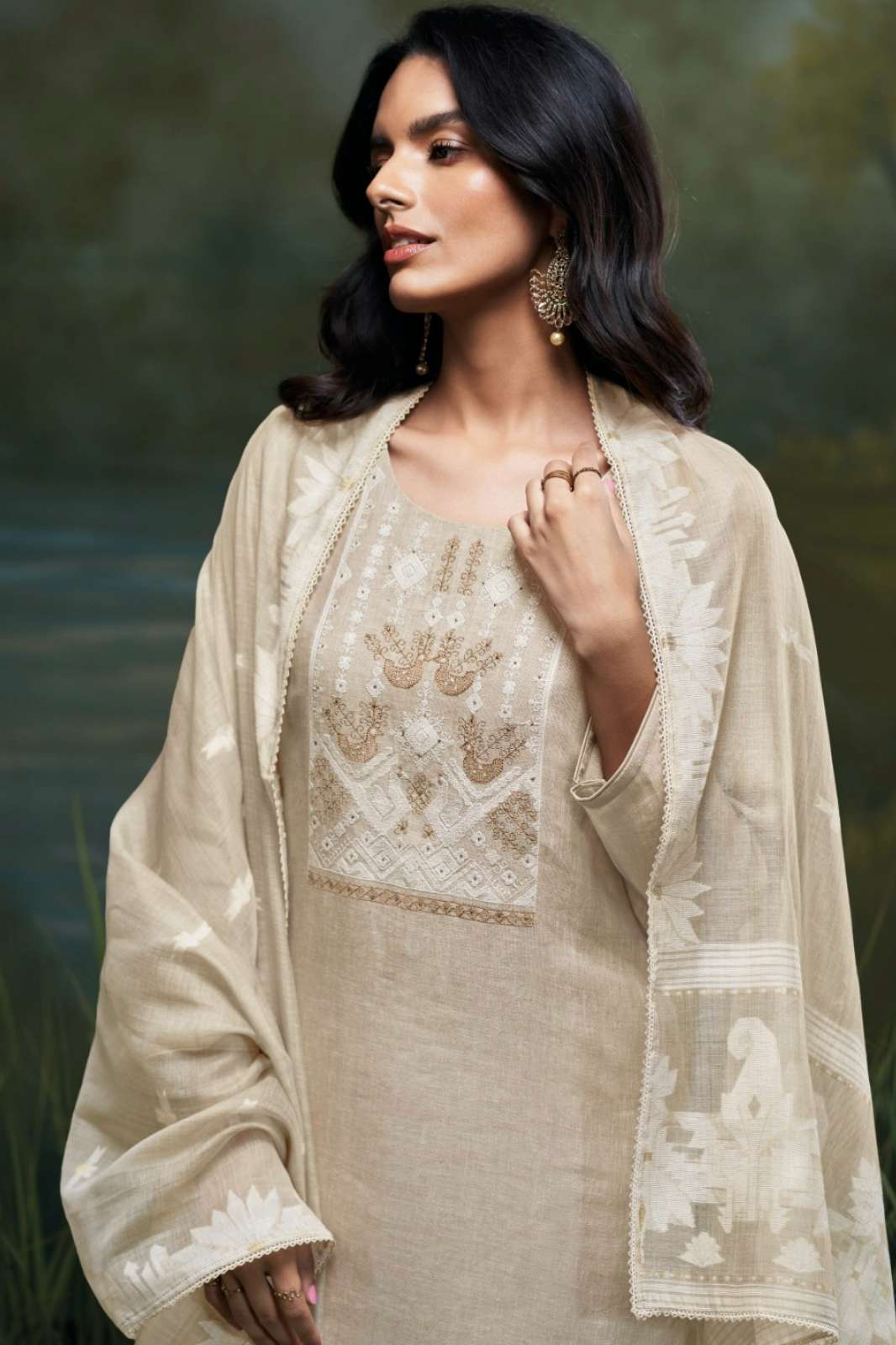 SHRI BALAJI EMPORIUM ERIDANI S3460 PREMIUM PURE LINEN SUIT WITH EMBROIDERY