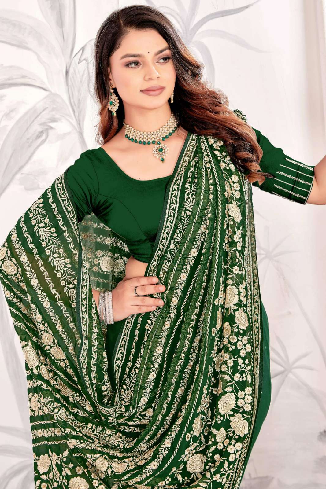 Shri Balaji Emporium GUCCI Wedding Wear Embroidered Georgette Saree