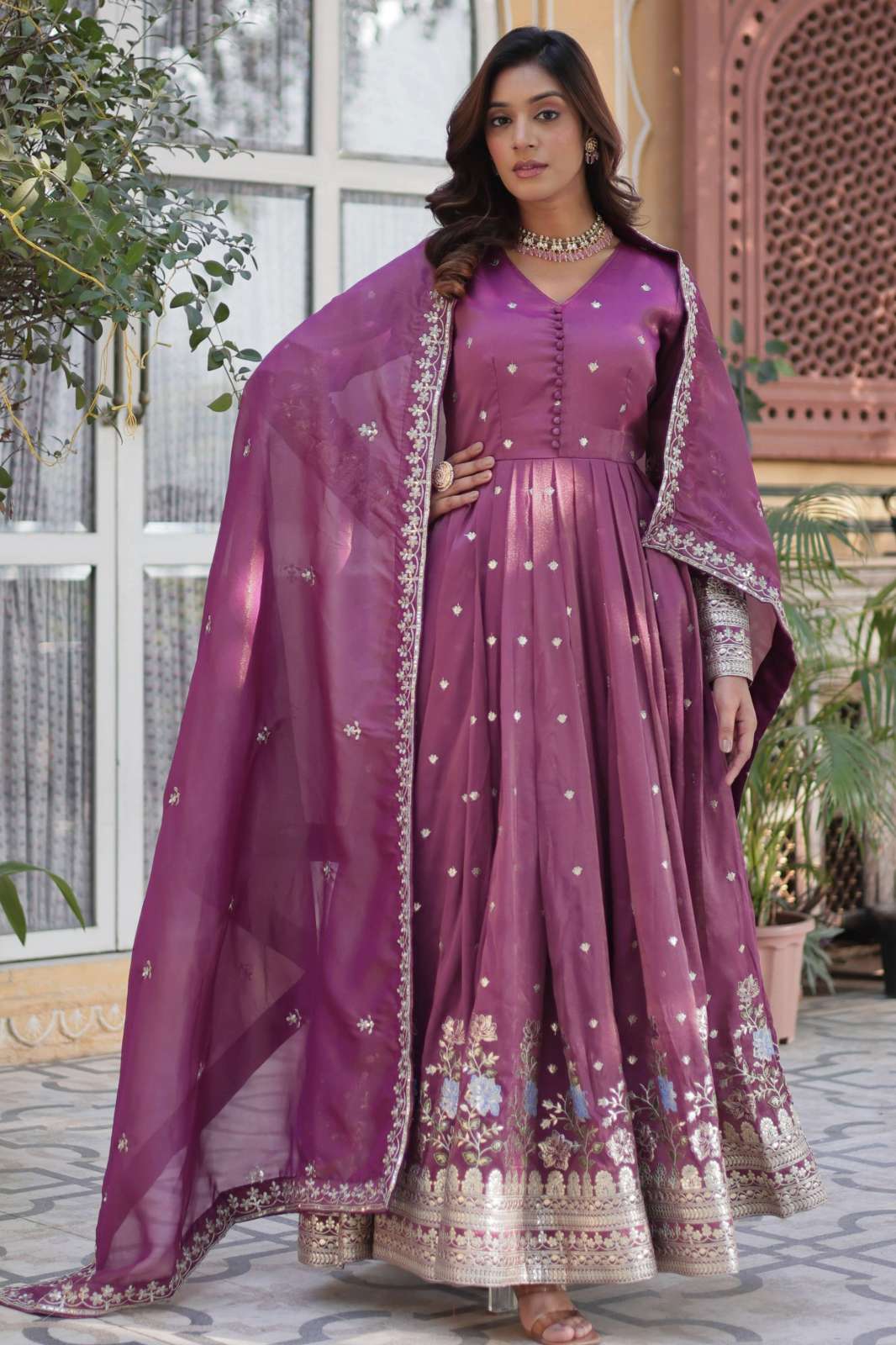 Shri Balaji Emporium KA1152 Ready to Wear Viscose Cosmos Embroidery Zari Anarkali Suit