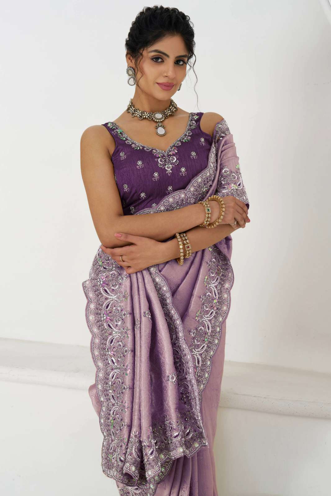 Shri Balaji Emporium KF101 Dola Viscouse Silk Sequins Embroidery Work Wedding Wear Saree