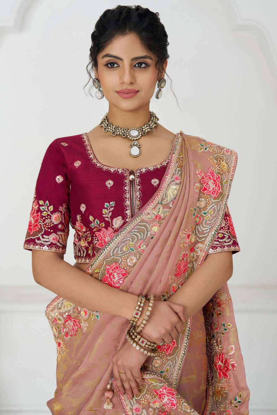 Shri Balaji Emporium KF112 Dola Viscouse Silk Saree with Colorful Floral Embroidery    