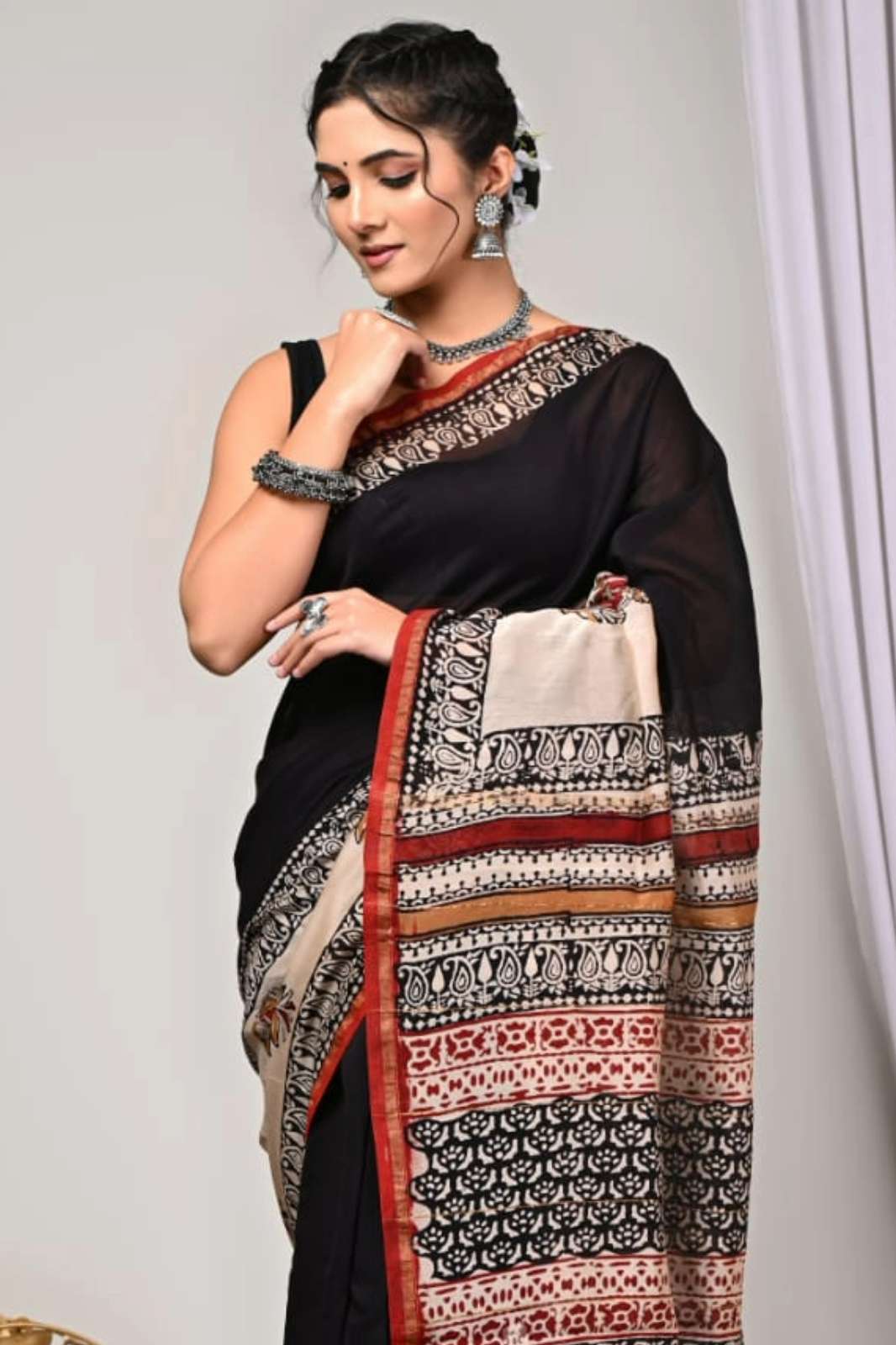 Shri Balaji Emporium RF 13527 Hand Block Printed Chanderi Silk Saree