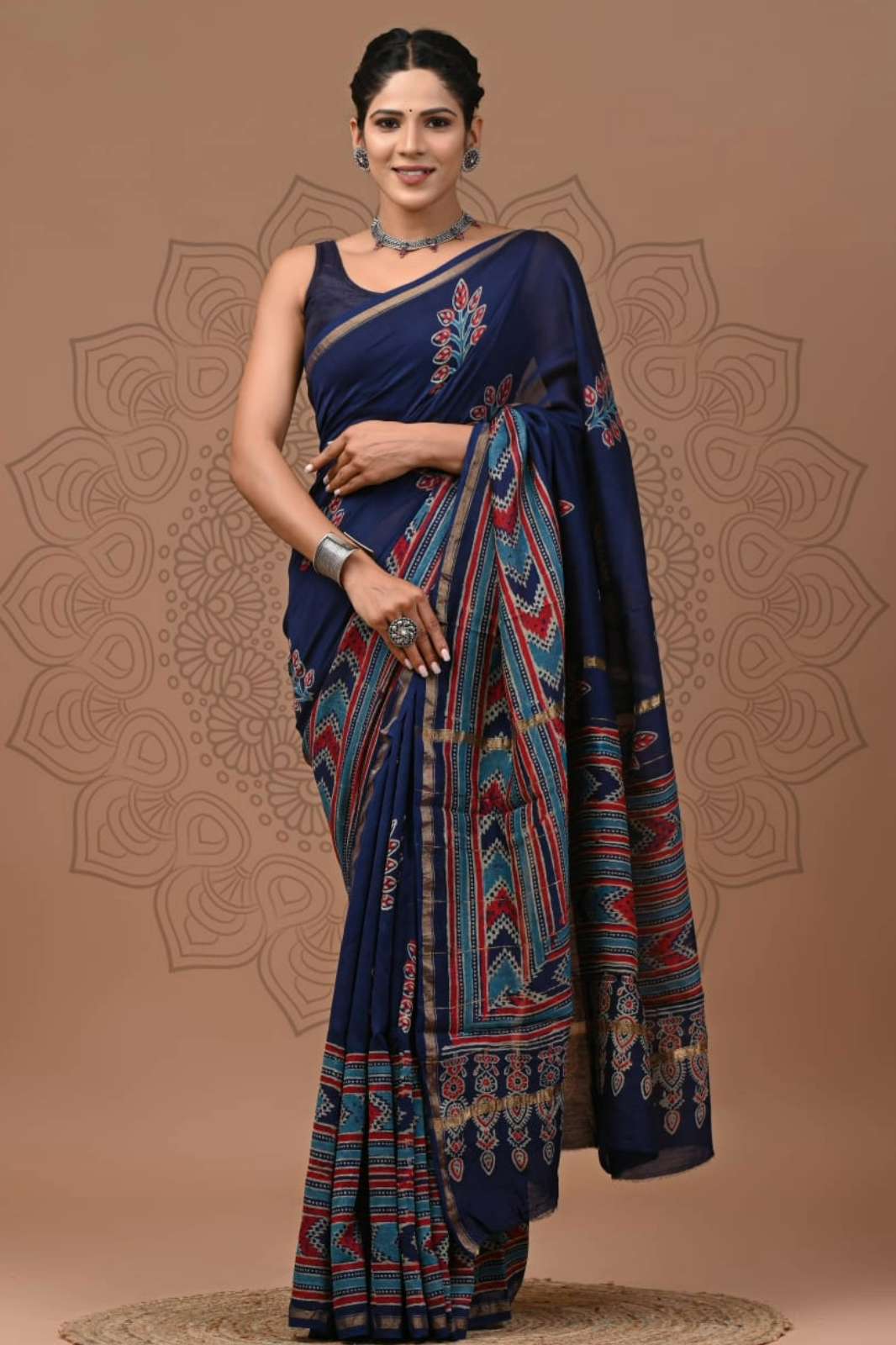 Shri Balaji Emporium RF 13527 Hand Block Printed Chanderi Silk Saree