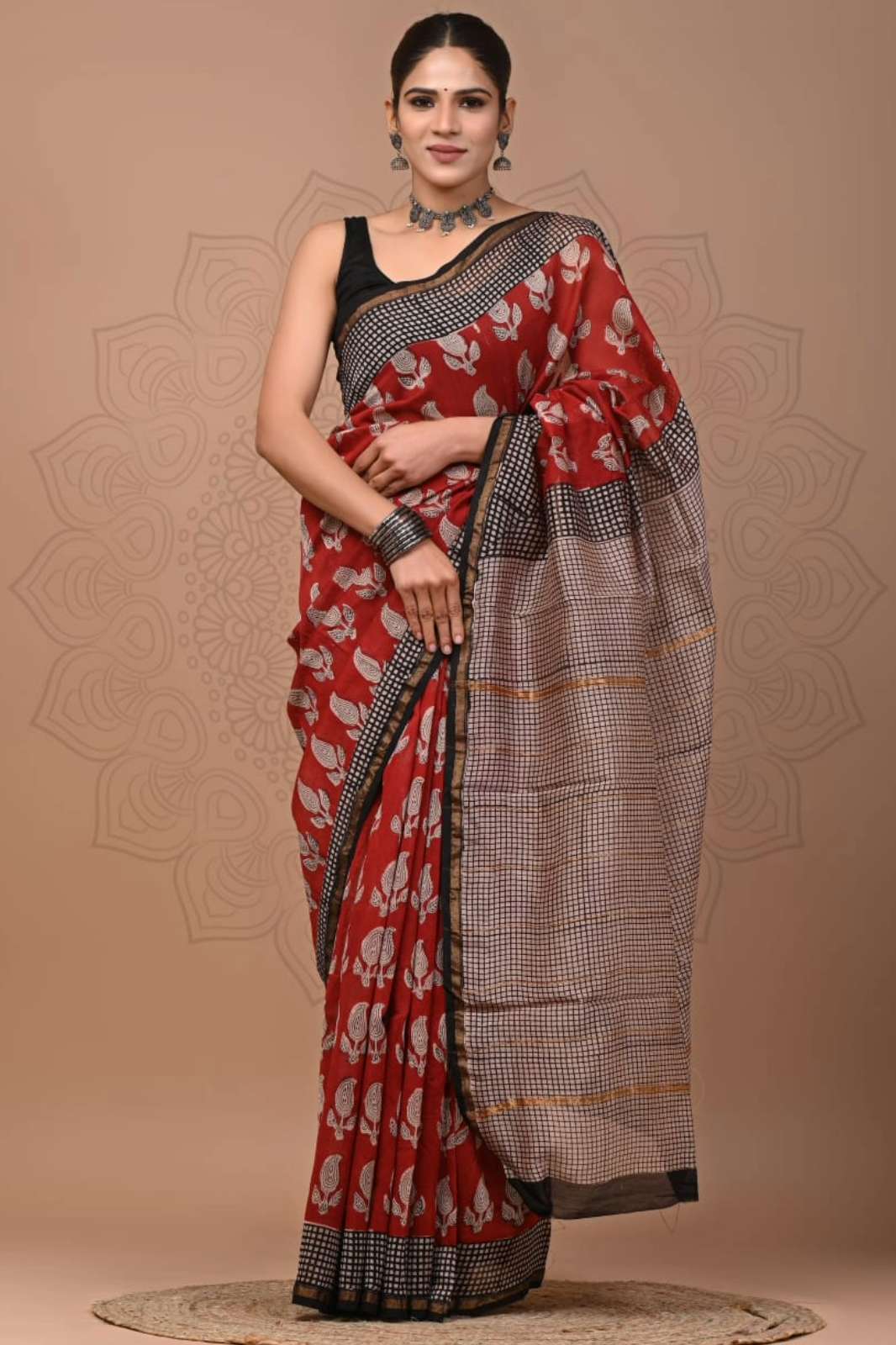 Shri Balaji Emporium RF 13540 Hand Block Printed Chanderi Silk Saree