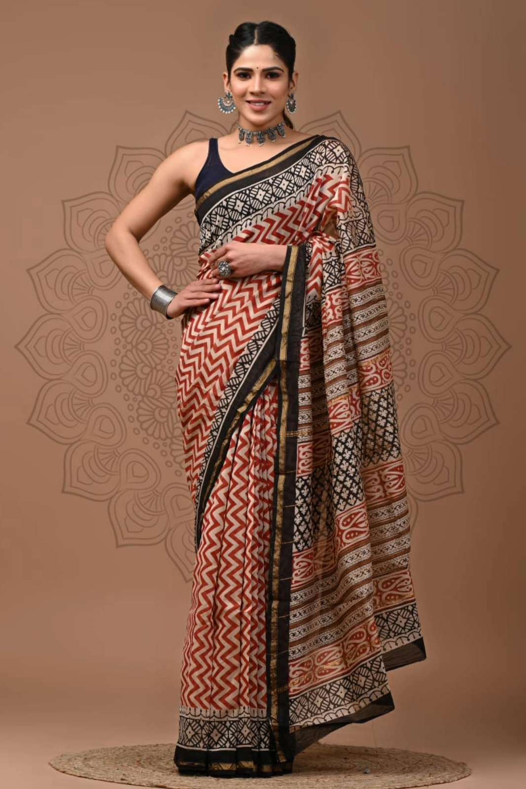 Shri Balaji Emporium RF 13540 Hand Block Printed Chanderi Silk Saree