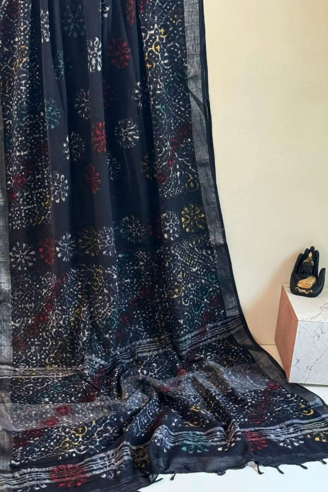 Shri Balaji Emporium RF13583 Hand Block Printed Linen Saree