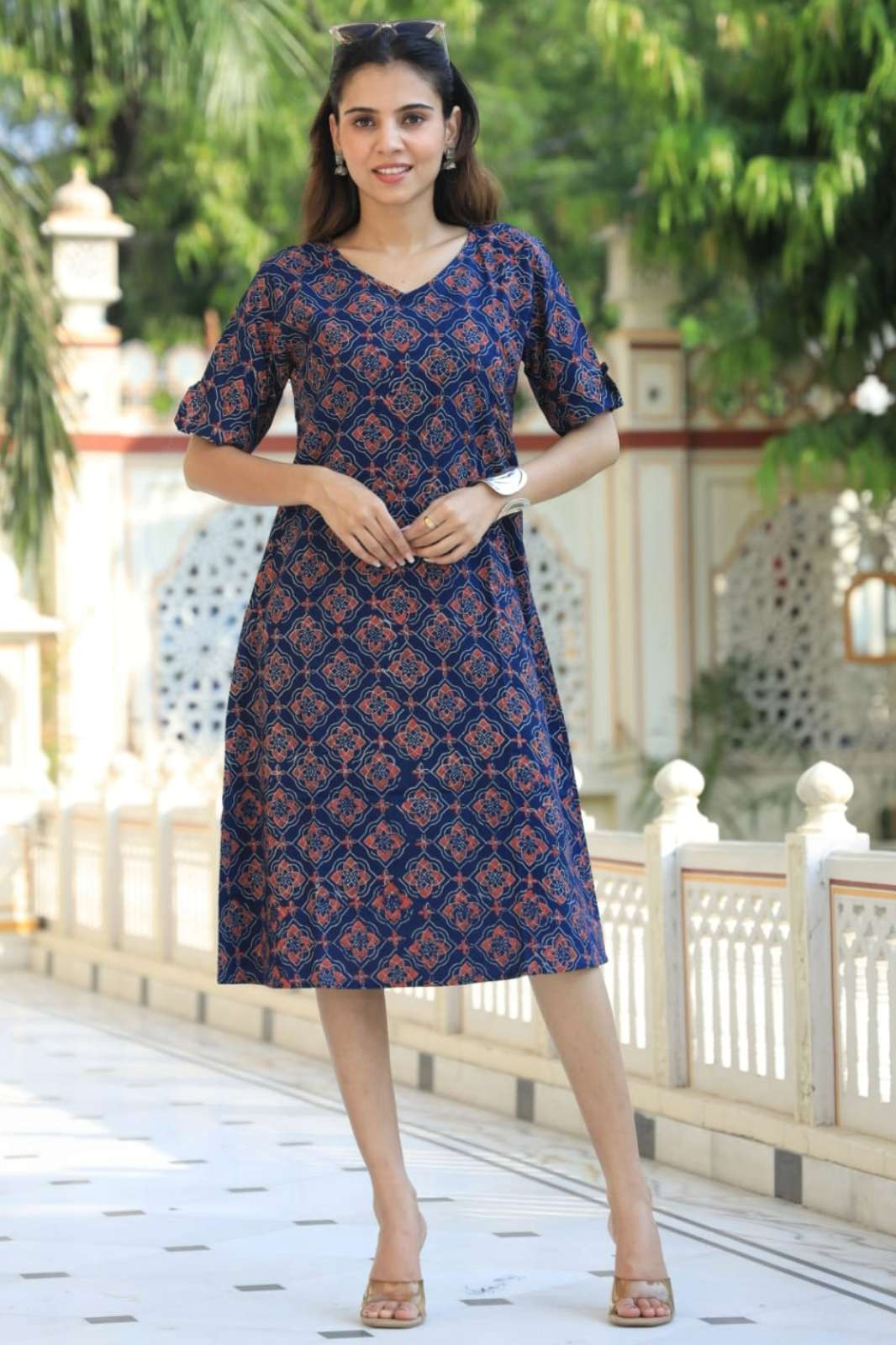 Shri Balaji Emporium RF13585 Ready to Wear Pure Cotton Bagru Hand Printed Long Dress