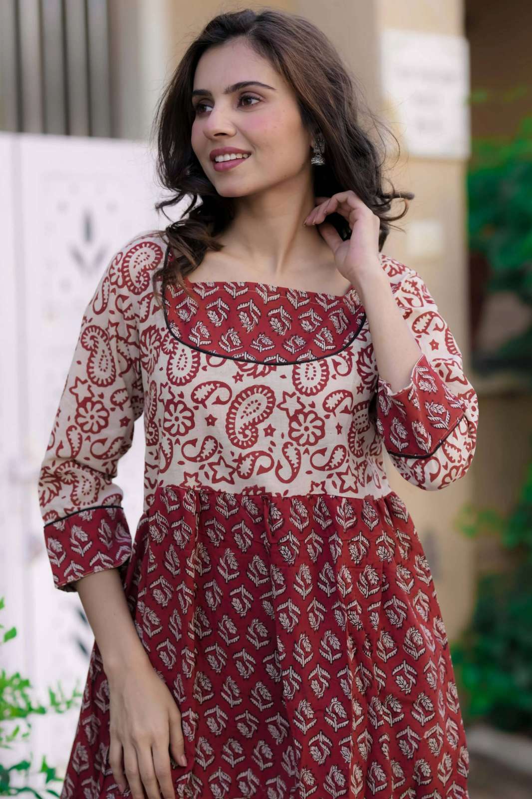 Shri Balaji Emporium RF13587 Pure Cotton Hand Block Printed Midi Dress