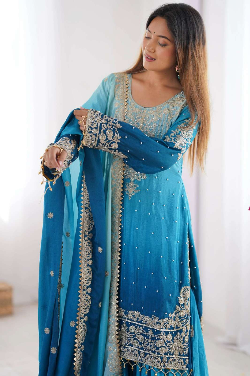 Shri Balaji Emporium SP-01 COLOUR’S Ready to Wear Chinon silk Party Wear Suit 