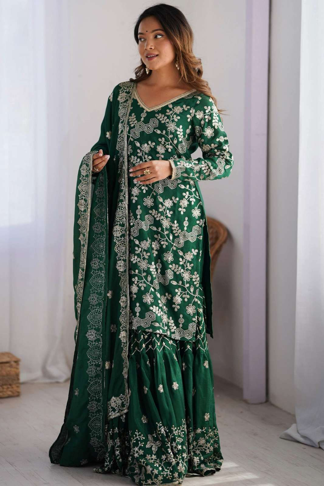 Shri Balaji Emporium SP07 Ready to Wear Chinon Silk Embroidered Sharara Suit 