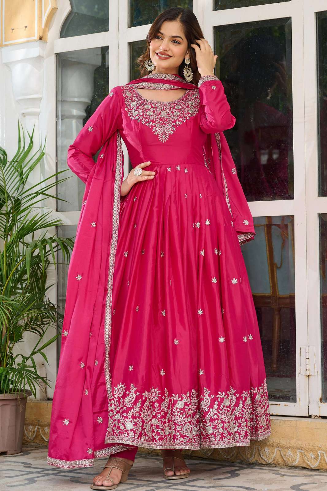 Shri Balaji Emporium SP08 American Silk Embroidery Work Umbrella Suit 