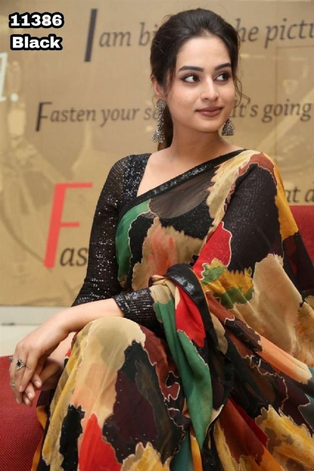 SHRI BALAJI INASA 11386 CHIFFON PRINTED SEQUENCE SAREES 