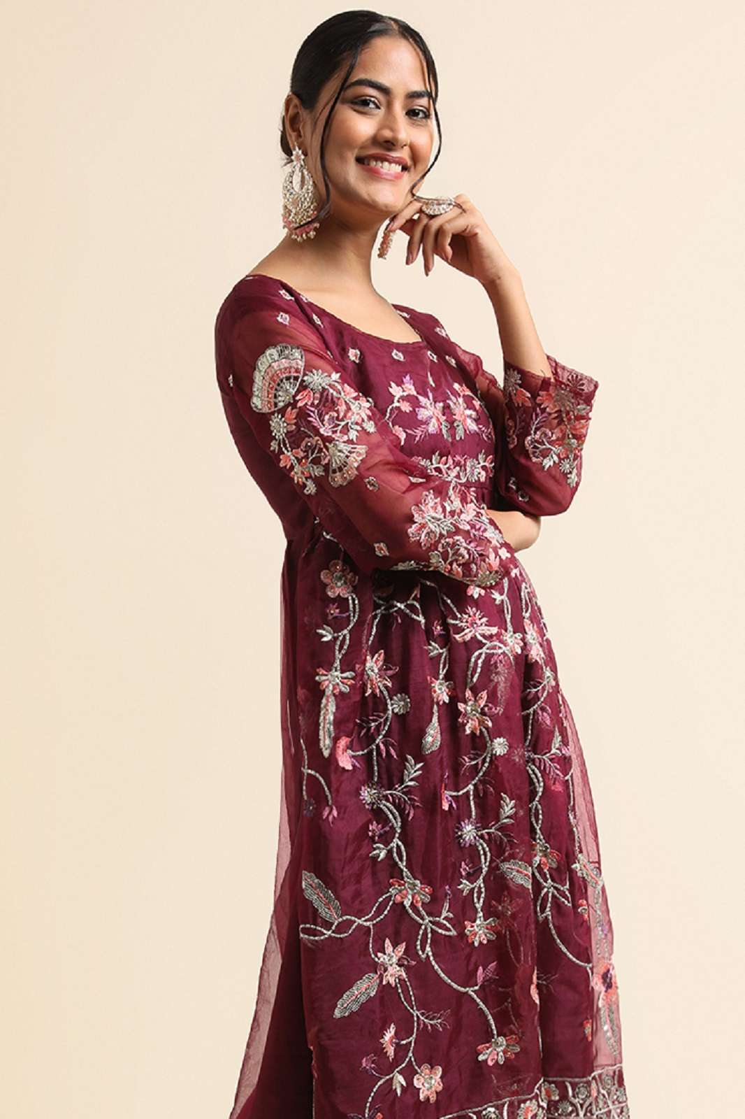 SHRI BALAJI K 5002 ORGANZA SEQUINS ANARKALI KURTIES