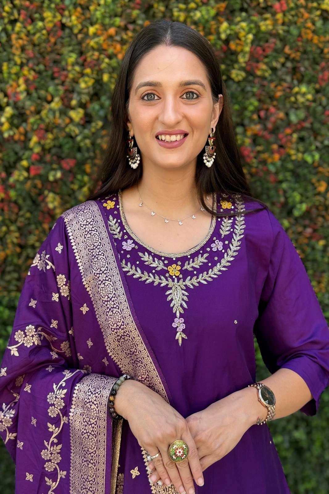 SHRI BALAJI KR 352 ROMAN SILK PURPLE READY TO WEAR SUITS