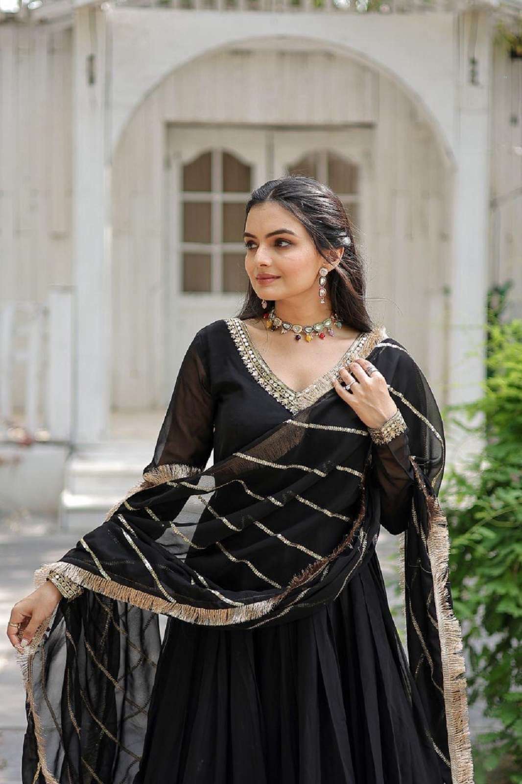 SHRI BALAJI LW 9150 MAROON & BLACK BLOOMING READY TO WEAR GOWNS
