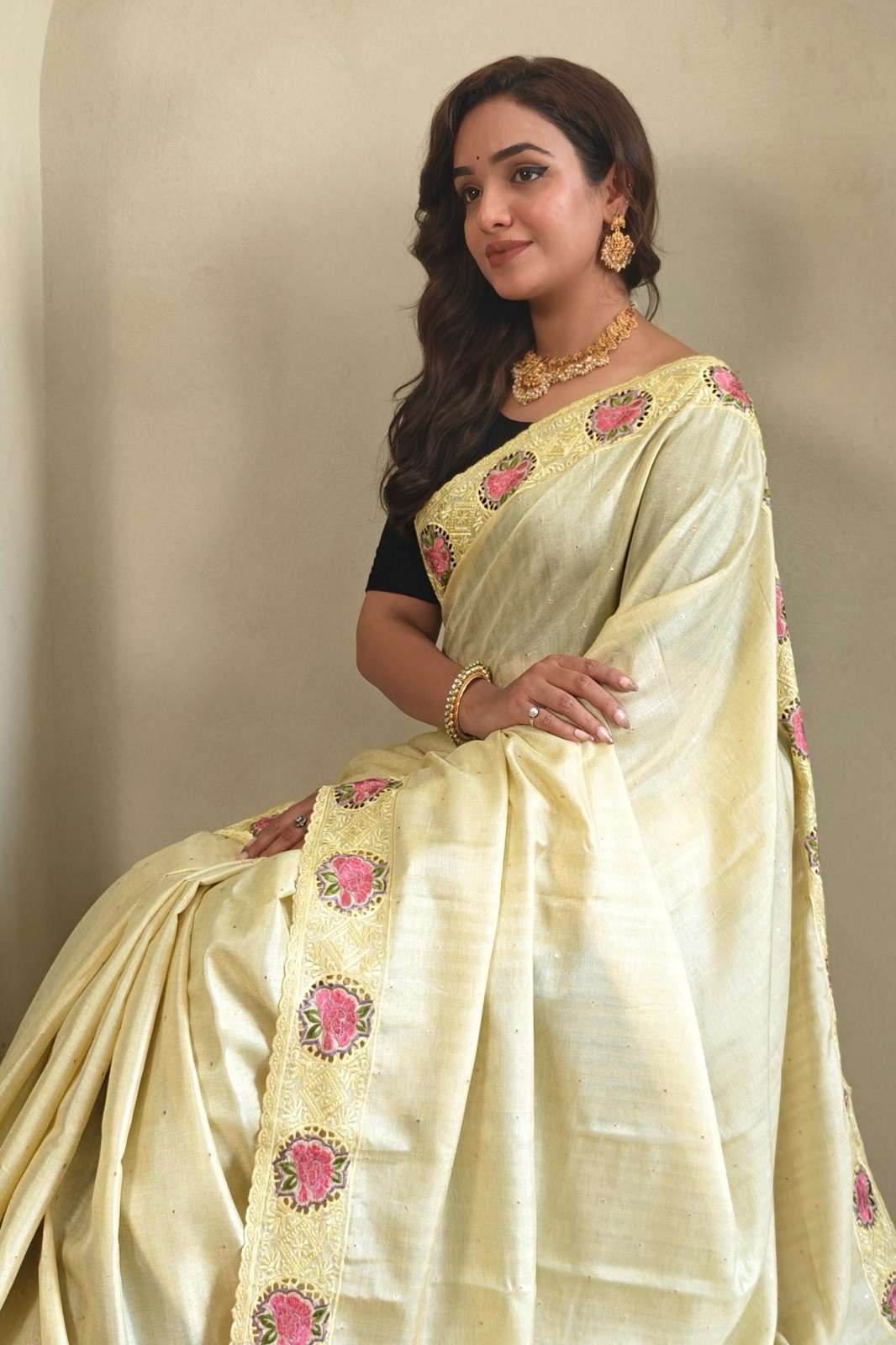 SHRI BALAJI PRANJAL SOFT TUSSAR SILK EMBROIDERY WORKED SAREES